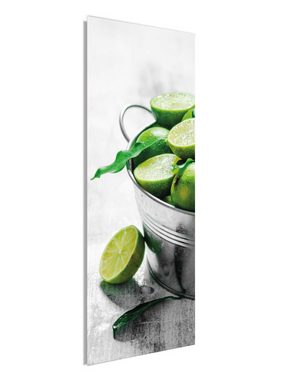artissimo Glasbild Glasbild 30x80cm Bild Glas Küche Küchenbild hoch grün schmal Cocktails, Essen und Trinken: Limetten III