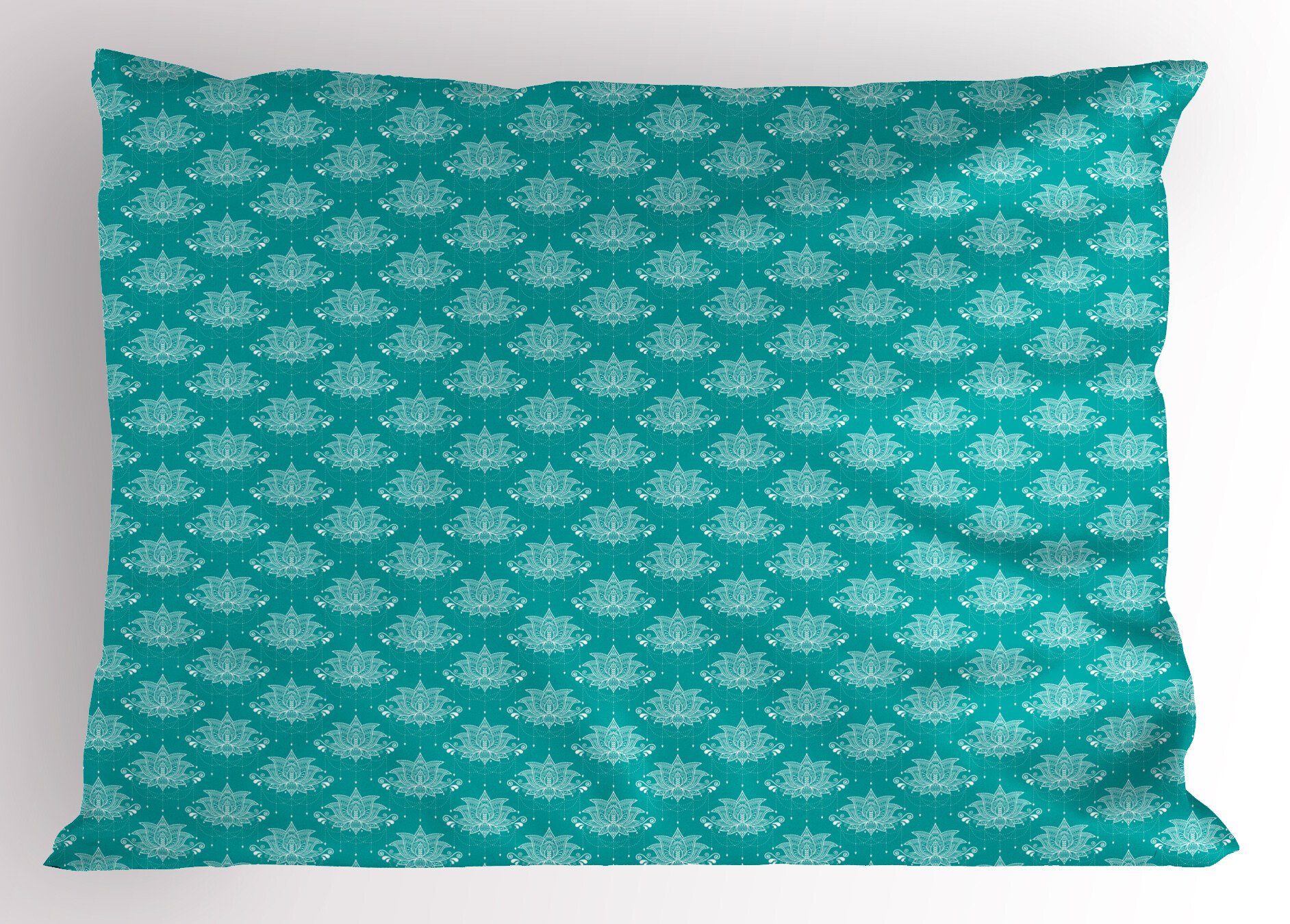 Standard Kissenbezug, Gedruckter Dekorativer (1 Abakuhaus Oriental Aqua-Damast King Lotus Kissenbezüge Size Stück), Lace