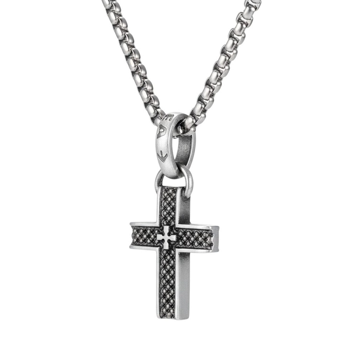 Valentinstagsgeschenk KARMA Kette mit Anhänger Halskette mit Kreuz Silber Herren Edelstahl 60 cm (Geschenk für Ihn wasserfest hypoallergen, Männer Her