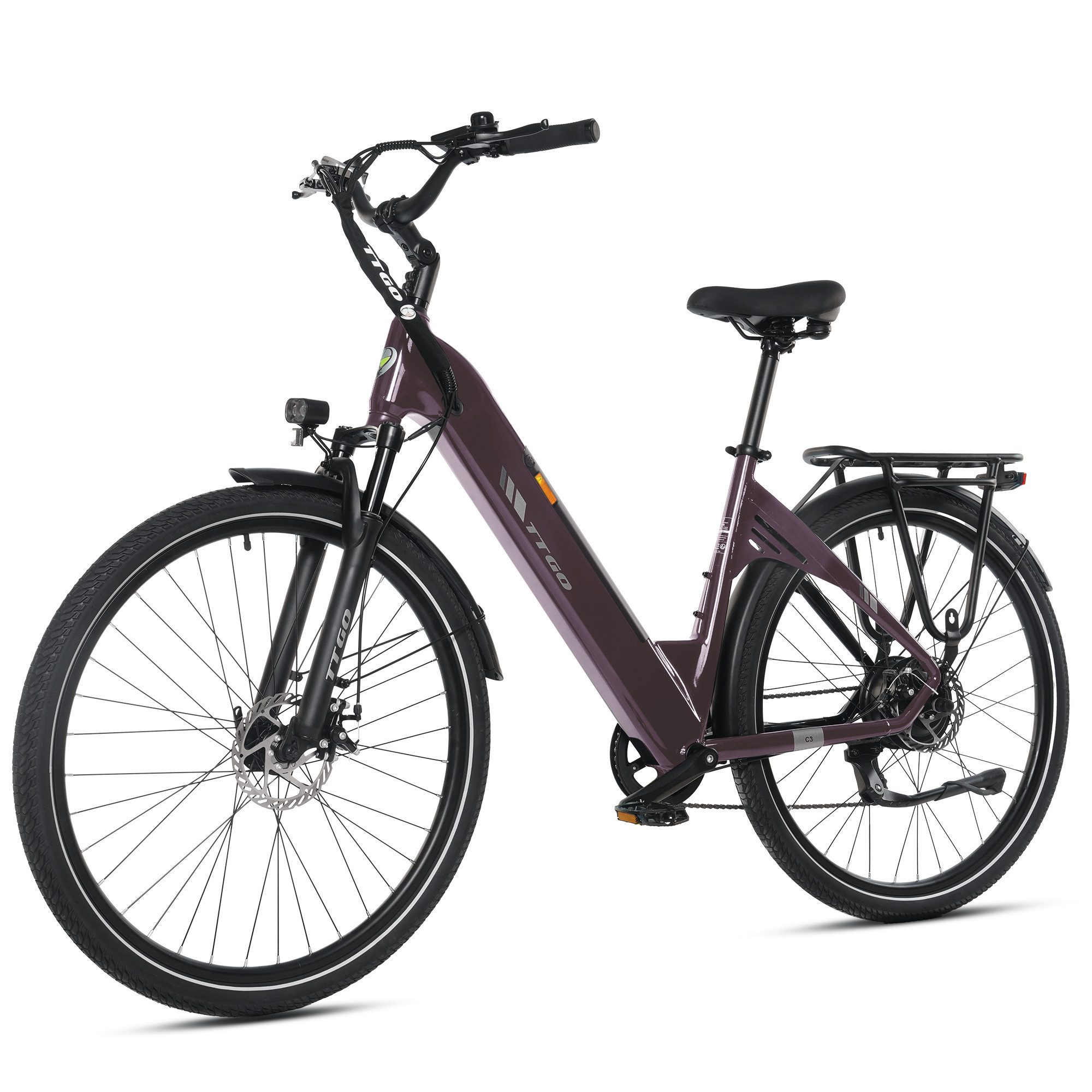 TTGO E-Bike Cityrad 28 x 2,0 Zoll, 120km, C3 SE, Elektrofahrrad mit Tiefeinsteiger-Rahmen, 7 Gang, Kettenschaltung, Heckmotor, 648 Wh, 5 Stufen, Leicht nur 25kg, Pedelec bis zu 120kg, Aluminiumrahmen