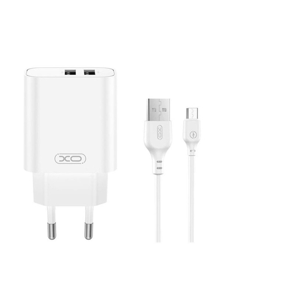 XO CE34 USB-Ladegerät (2400 mA, Ladegerät + microUSB-Kabel, Doppel-USB-Ladegerät inkl. microUSB-Kabel 2,4A)