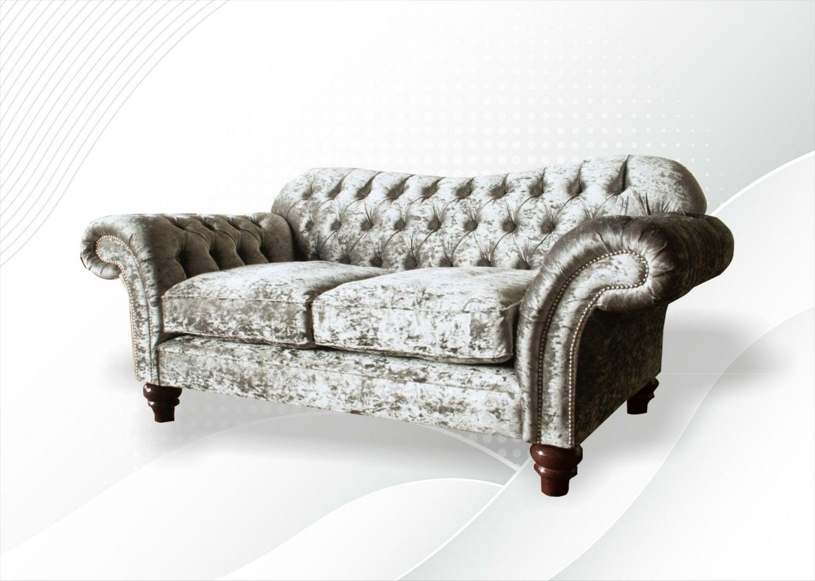 JVmoebel Chesterfield-Sofa, Chesterfield 2 Sitzer Silberne Wohnzimmer Couch Sofas Design Couchen Sofa Stoff