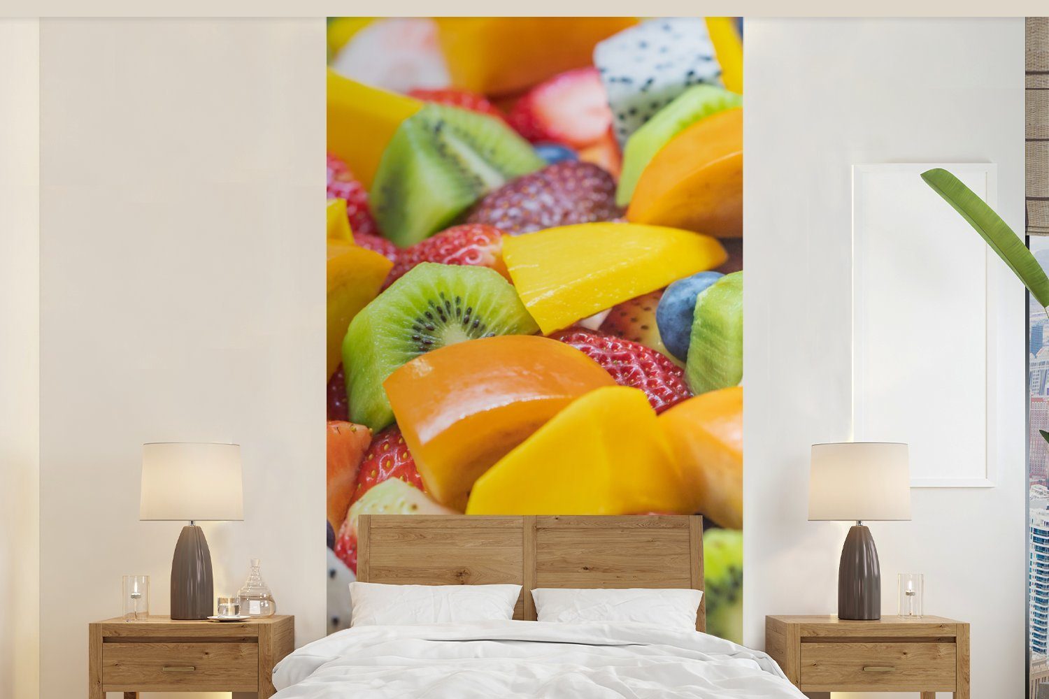 MuchoWow Fototapete Obst - Salat - Farben, Matt, bedruckt, (2 St), Vliestapete für Wohnzimmer Schlafzimmer Küche, Fototapete