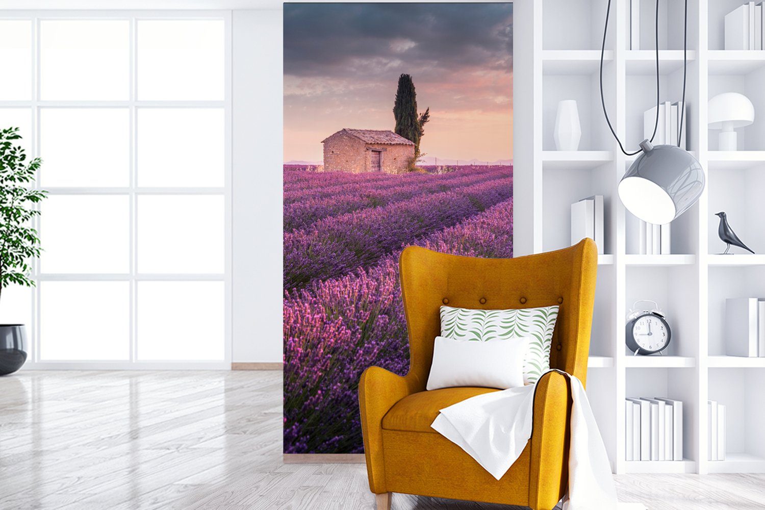 MuchoWow Fototapete Lavendel Matt, St), Wohnzimmer Feld, (2 - Lila Vliestapete - Blumen bedruckt, Schlafzimmer - Küche, Fototapete für