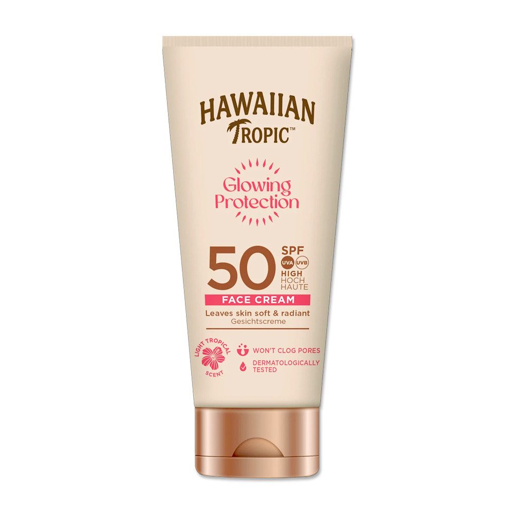 Hawaiian Tropic Sonnenschutzcreme Glowing Protection Face Cream LSF 50 (50 ml), verleiht strahlenden Glow