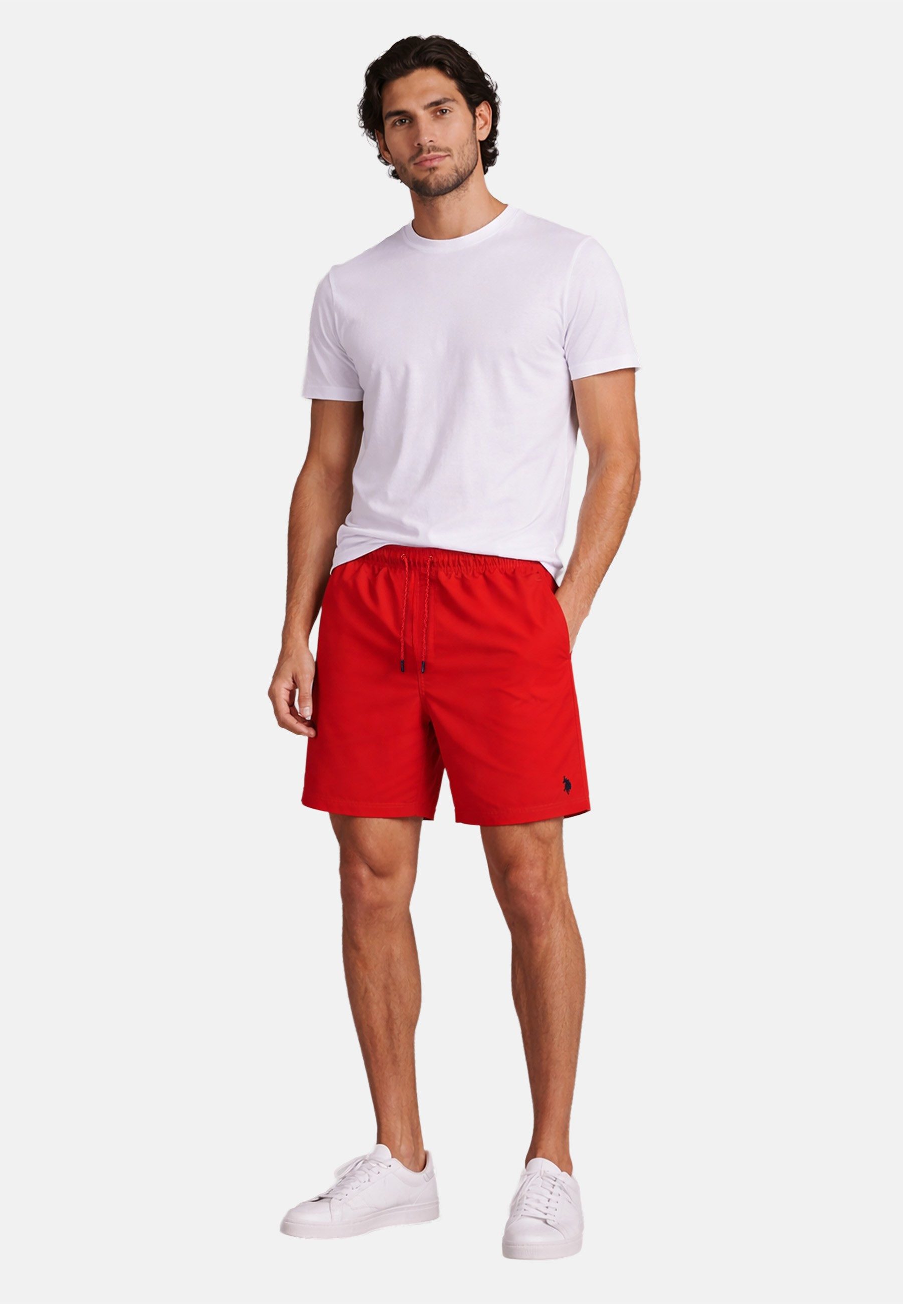 U.S. Polo Assn. Badeshorts USChrys - Schwimmshorts mit Netzfutter und Kordelzug Leichte Badehose mit elastischem Bund und Allover-Logo