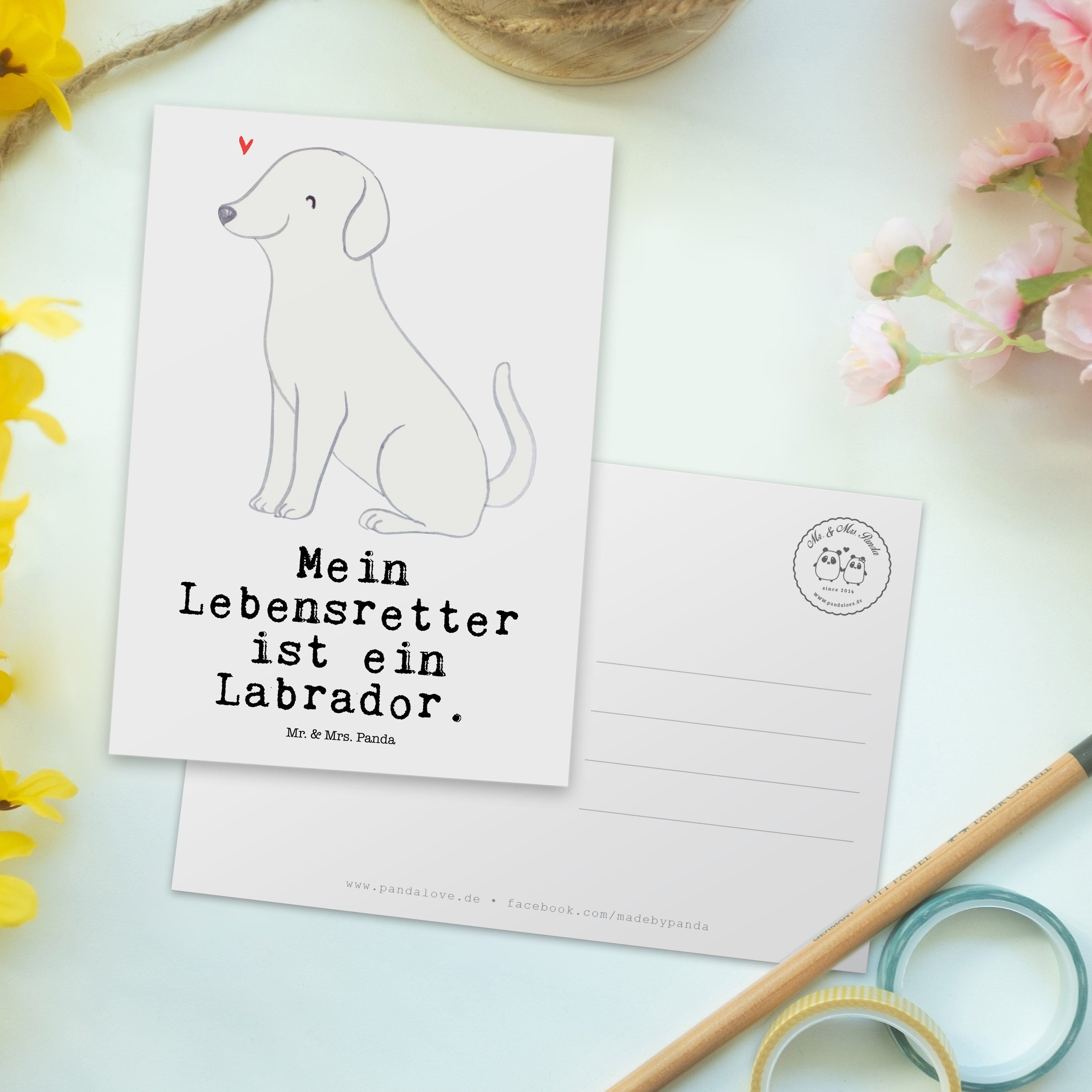 - Mr. Panda Weiß Geburtstagska Mrs. & Labrador Hundebesitzer, - Geschenk, Postkarte Lebensretter