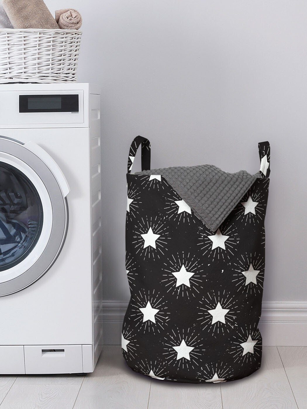 Wäschesäckchen Abakuhaus für Waschsalons, Sterne Rays Grungy Griffen Kordelzugverschluss Theme Sterne mit Wäschekorb