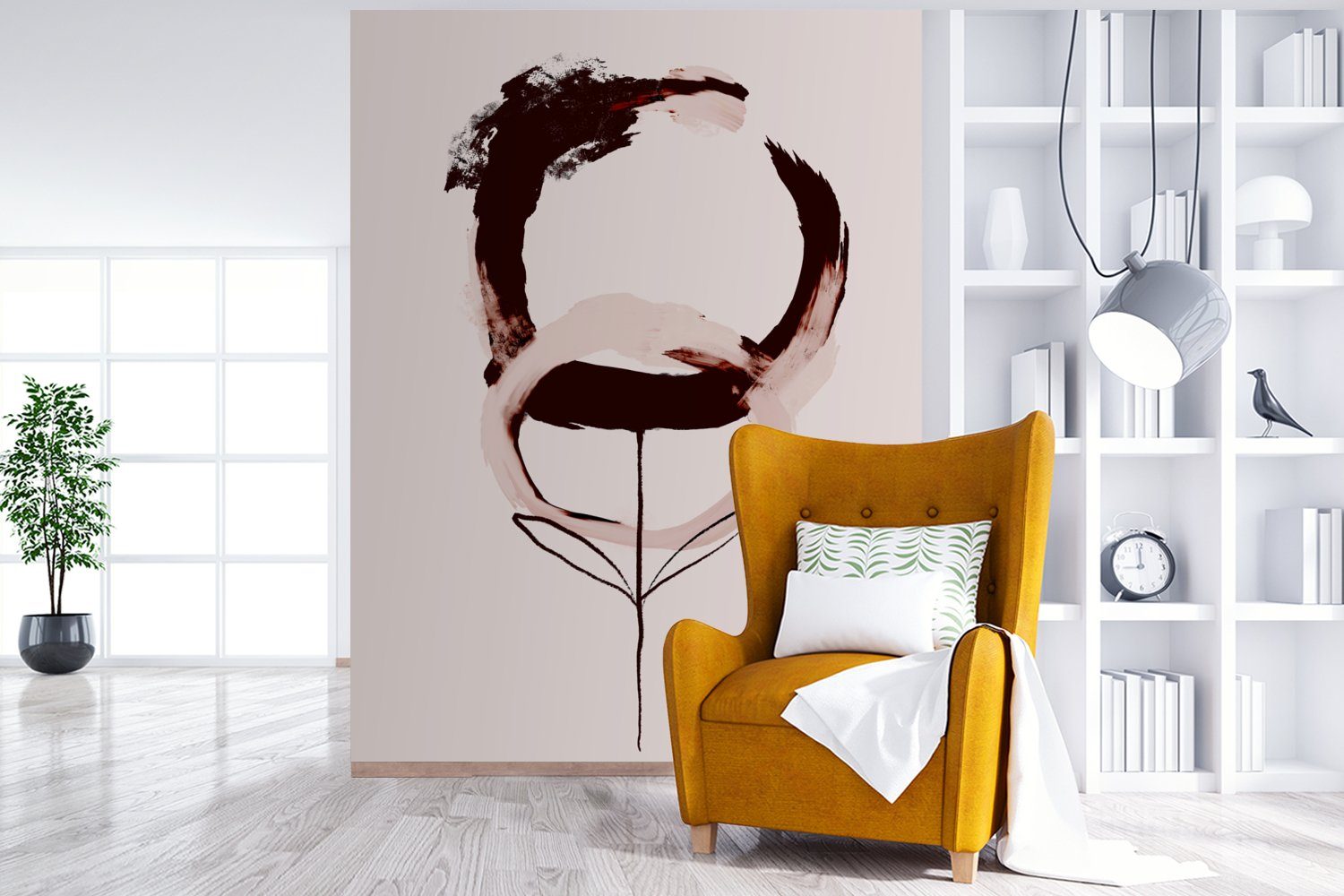 Abstrakt für Wohnzimmer, Kaffee - MuchoWow Tapete bedruckt, Wandtapete - (4 Pastell, Blume Vinyl Montagefertig Matt, Fototapete St), -