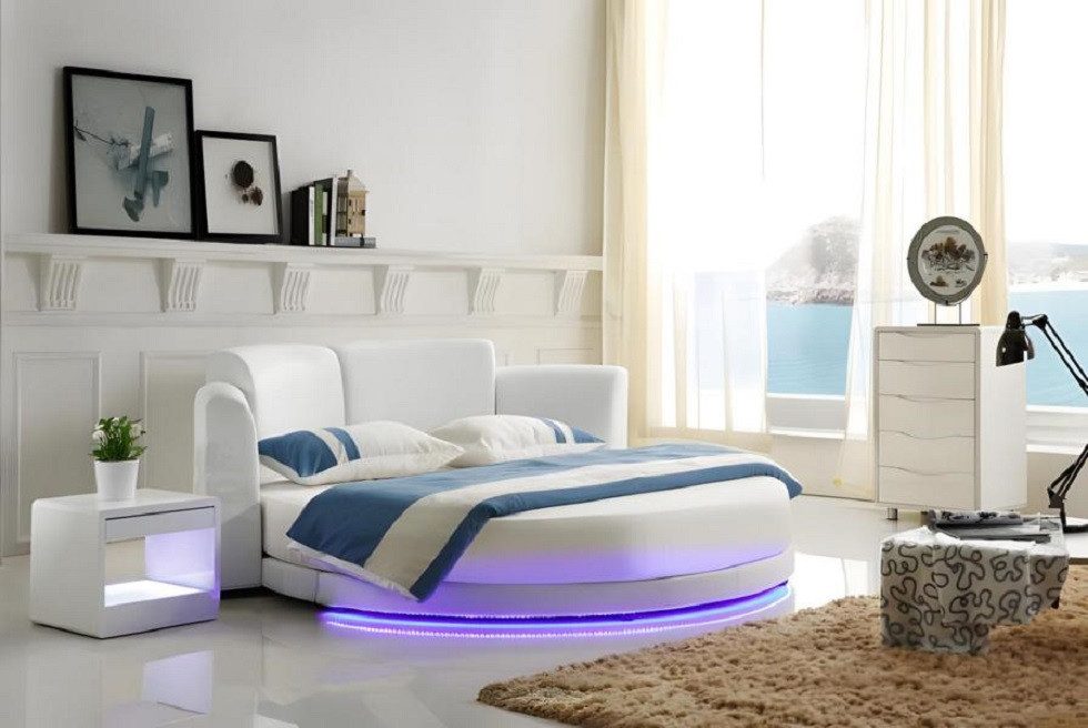 JVmoebel Rundbett Modernes rundes Bett mit LED-Beleuchtung für stilvolles Schlafzimmer (Bett), Made in Europa