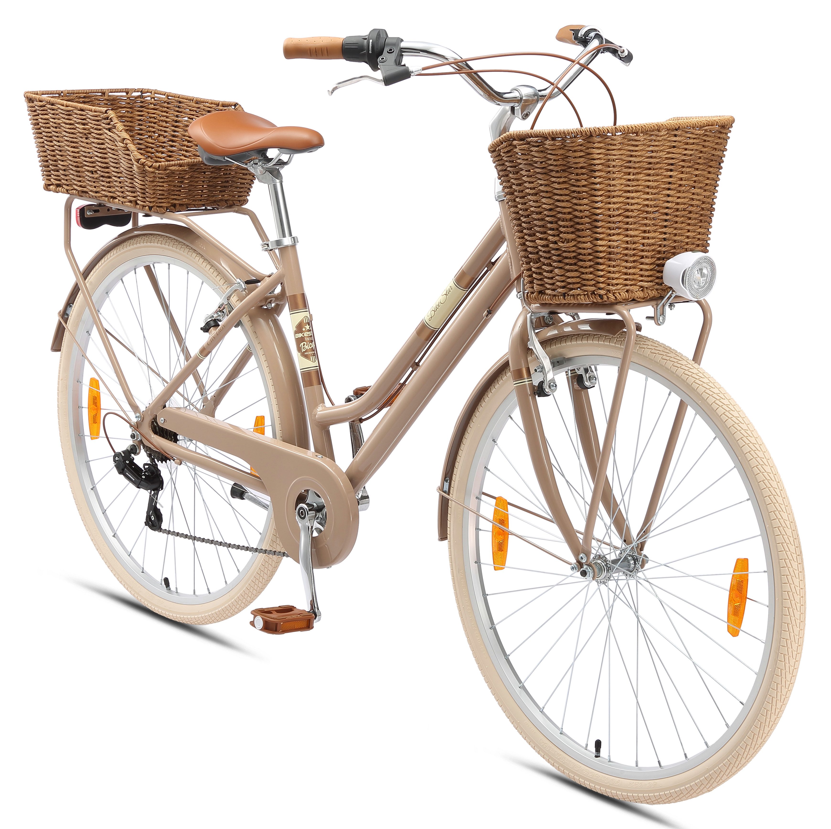 Bikestar Hollandrad 28 Zoll, ab 164 cm, Aluminium, Damen, Herren, 7 Gang Shimano Tourney RD-TY300 Schaltwerk, Kettenschaltung, V-Bremse, Rahmen 45.7 cm, Hollradrad, Retro