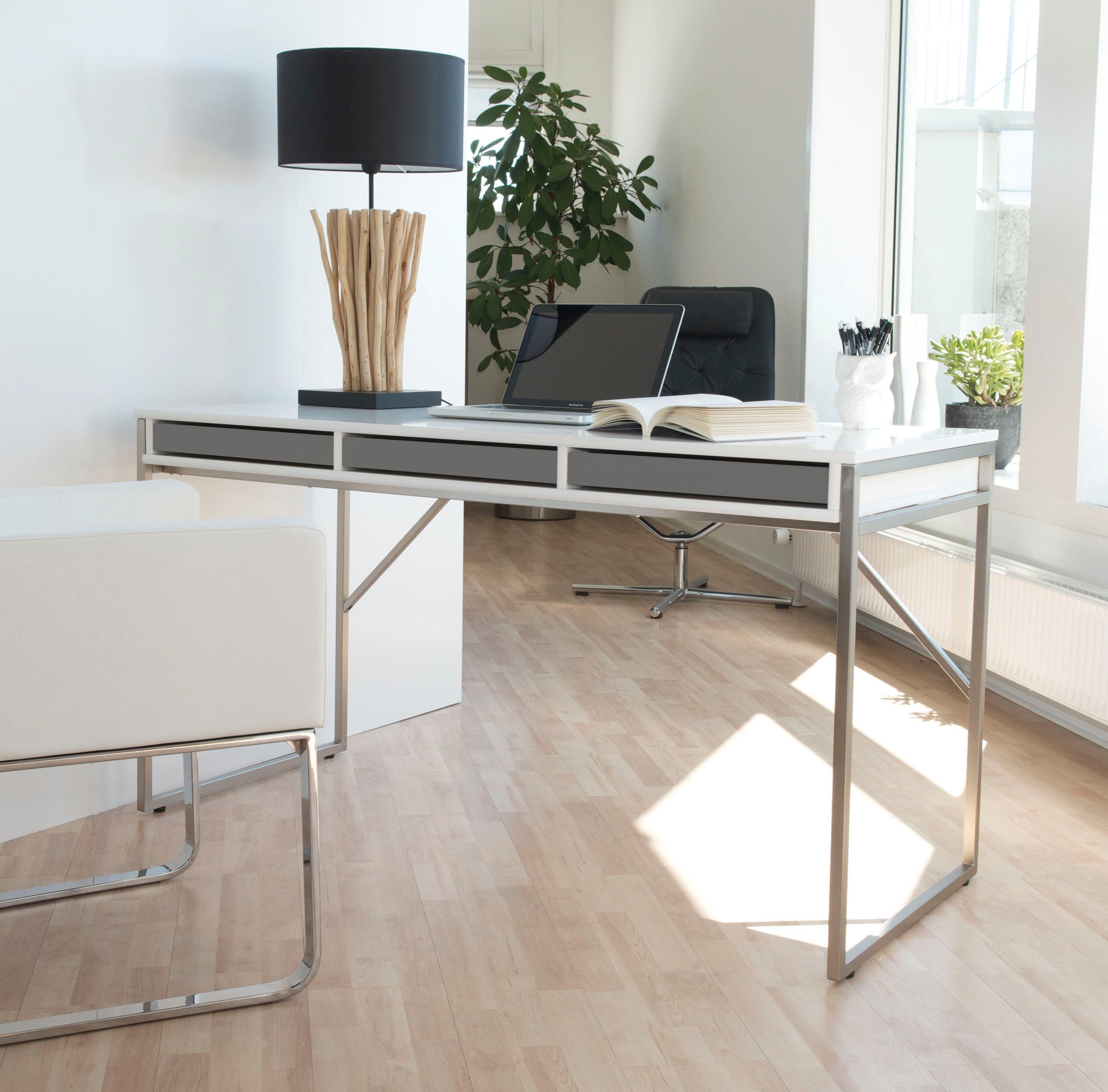 Hammel Furniture Schreibtisch Mistral Bürotisch, Arbeitstisch, Tisch, Computertisch, mit Gestell, B: 137,4 cm, Designmöbel graphit