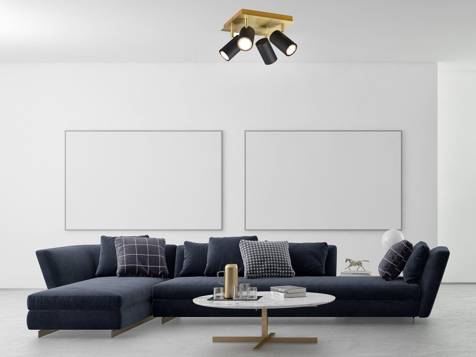 TRIO Leuchten LED Deckenstrahler, Dimmfunktion, LED wechselbar, Warmweiß, kleine Decken-lampe innen, stylische Lichtspots Schwarz Gold-en, Ø24cm