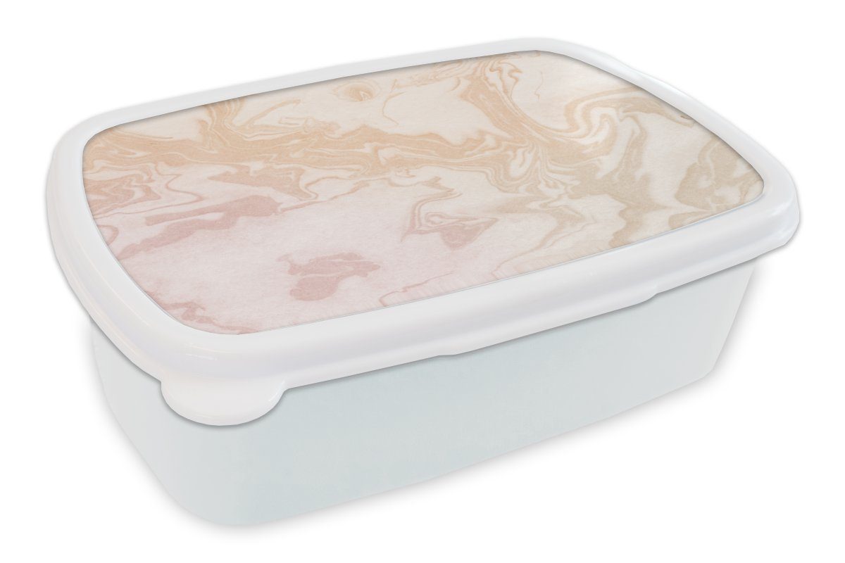 MuchoWow Lunchbox Marmor - Orange - Muster, Kunststoff, (2-tlg), Brotbox für Kinder und Erwachsene, Brotdose, für Jungs und Mädchen weiß