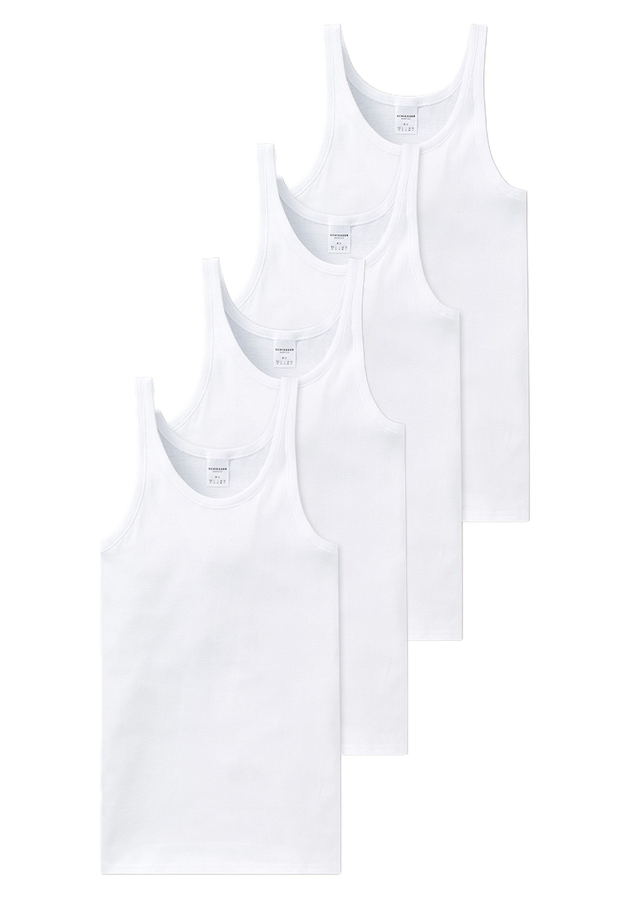 (Spar-Set, Essentials 4-St) Strapazierfähig - Tanktop / Unterhemd 4er Baumwolle Unterhemd Pack Schiesser Cotton Weiß - Feinripp