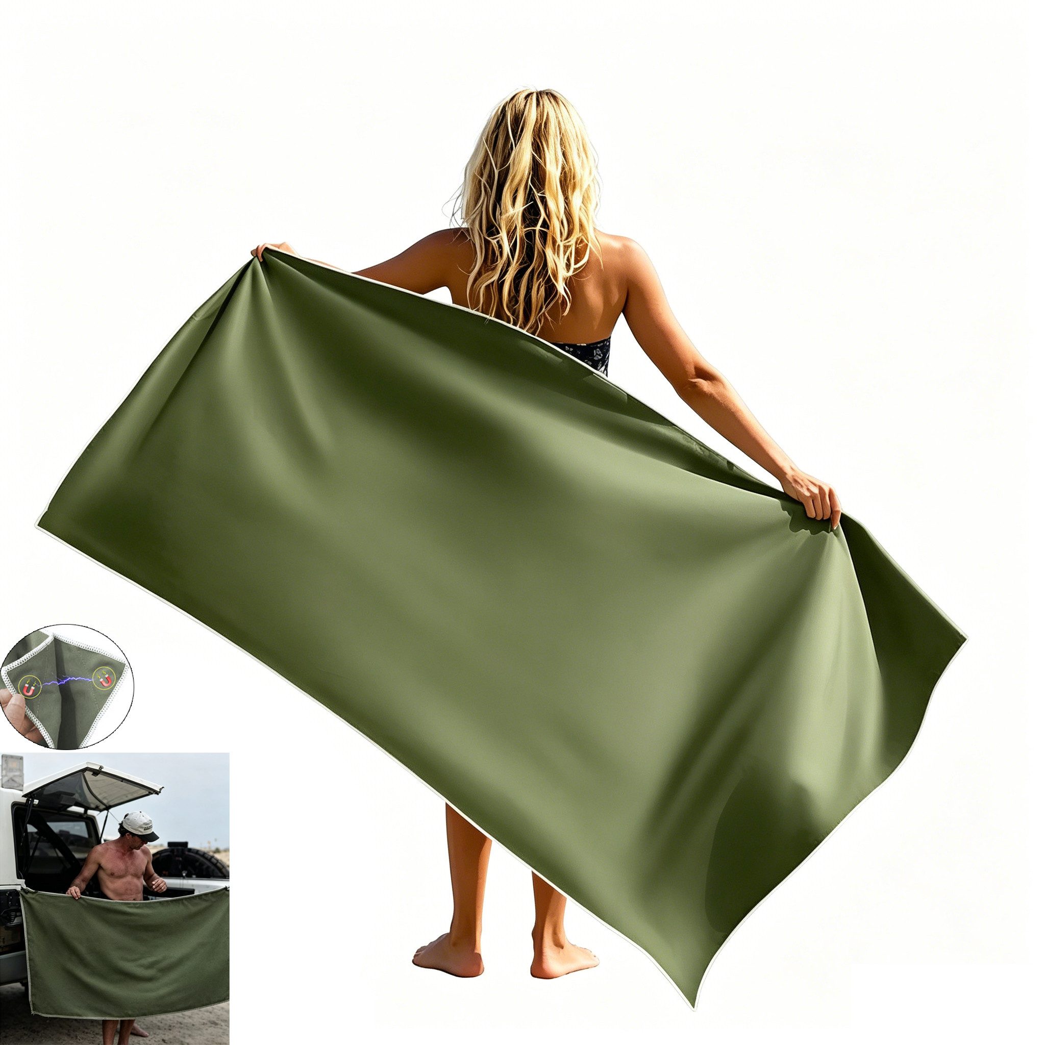 Toomoke Strandtuch Strandtuch Mikrofaser Badetuch Strandlaken mit Magnetverschluss, Magnet Schnelltrocknend Handtuch Duschtuch 190x76cm