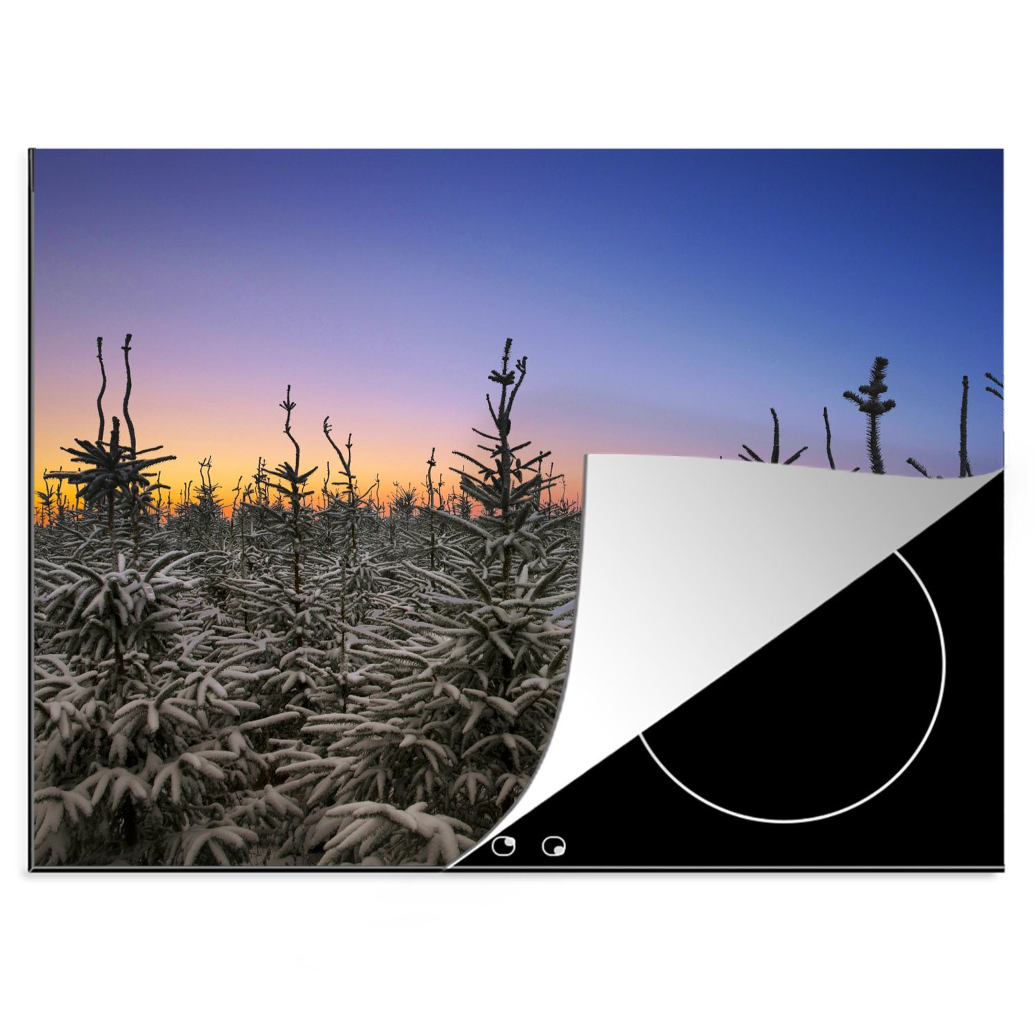 MuchoWow Herdblende-/Abdeckplatte Sonnenuntergang über den Kiefern, Vinyl, (1 tlg), 70x52 cm, Mobile Arbeitsfläche nutzbar, Ceranfeldabdeckung