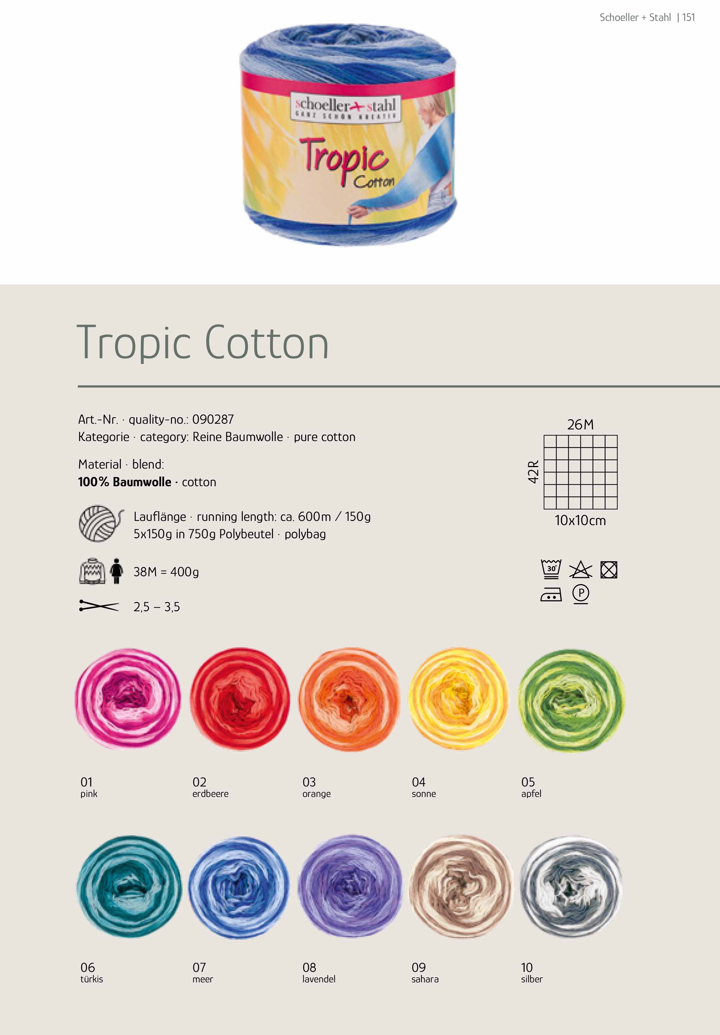 Schoeller + Stahl Tropic Cotton Häkelwolle, 600 m, angenehmes Tragegefühl, sehr strapazierfähig