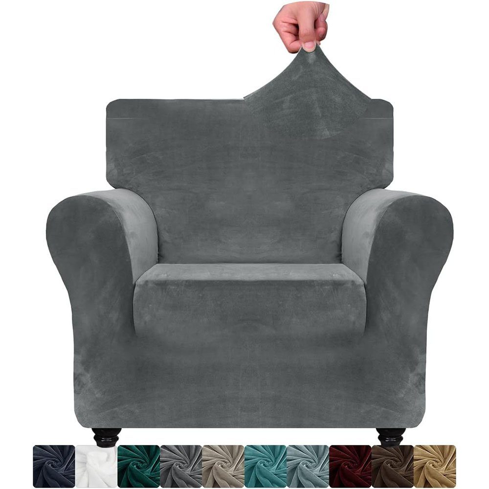 rutschfeste, Samt CTGtree Dicke grau Sofahusse Stretch für Stuhlbezüge Sessel