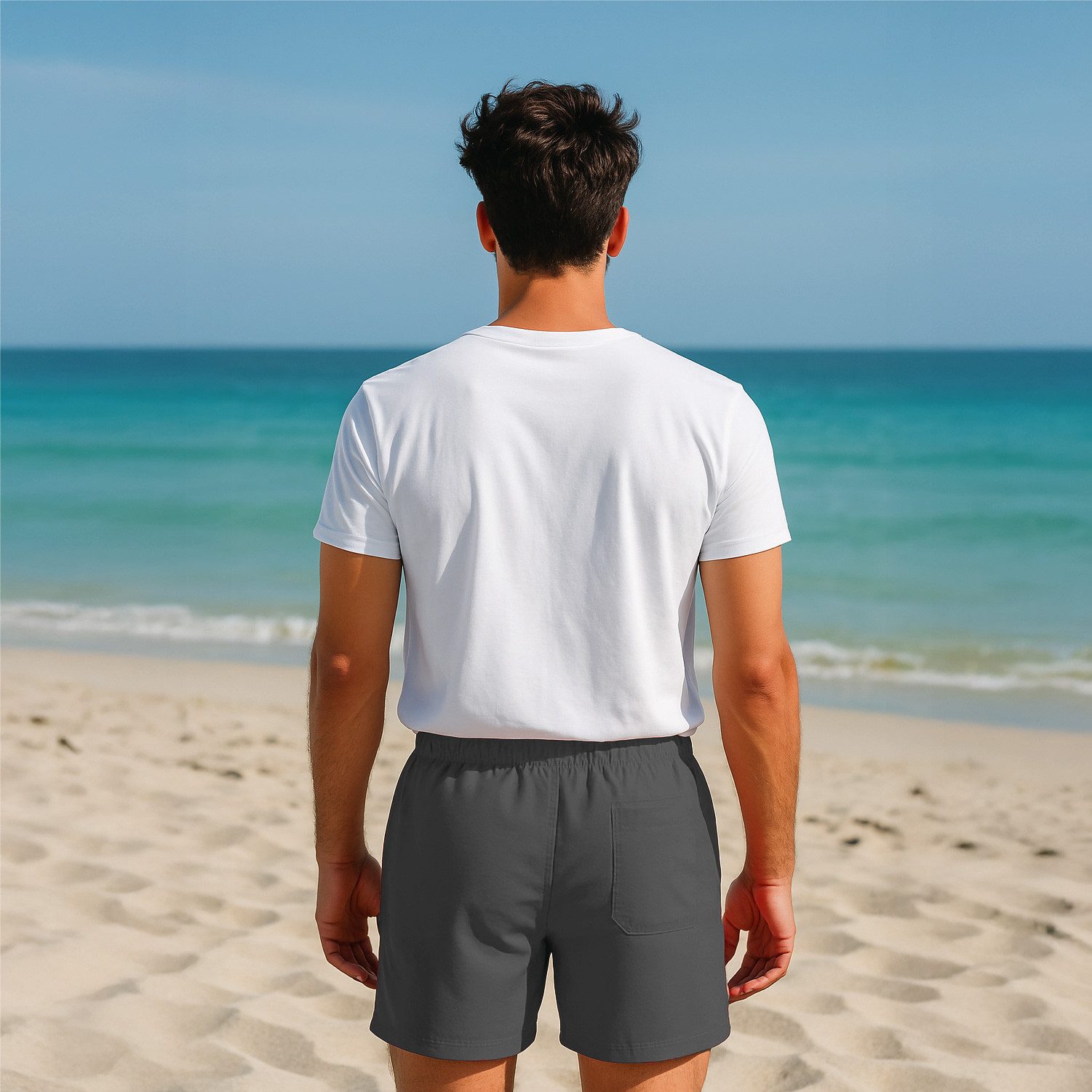 deinshirt Badehose Schwimmshorts Totenkopf böser alter Mann Integrierter Netz-Slip, aufgesetzte Gesäßtasche mit Klettverschluss