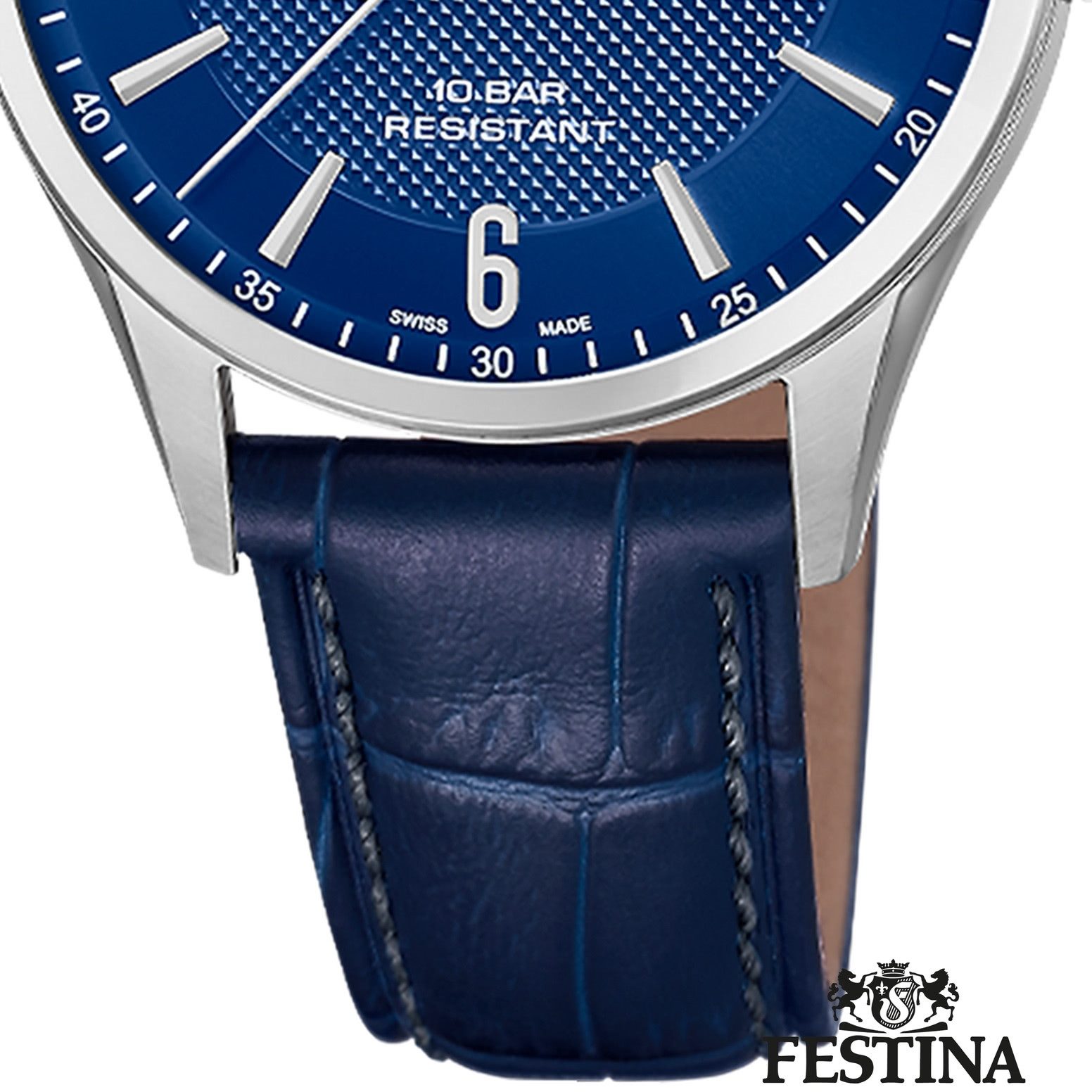Festina Quarzuhr Festina Herrenuhr Swiss Made Armbanduhr, (Analoguhr), Herren Armbanduhr rund, Lederarmband blau, Elegant