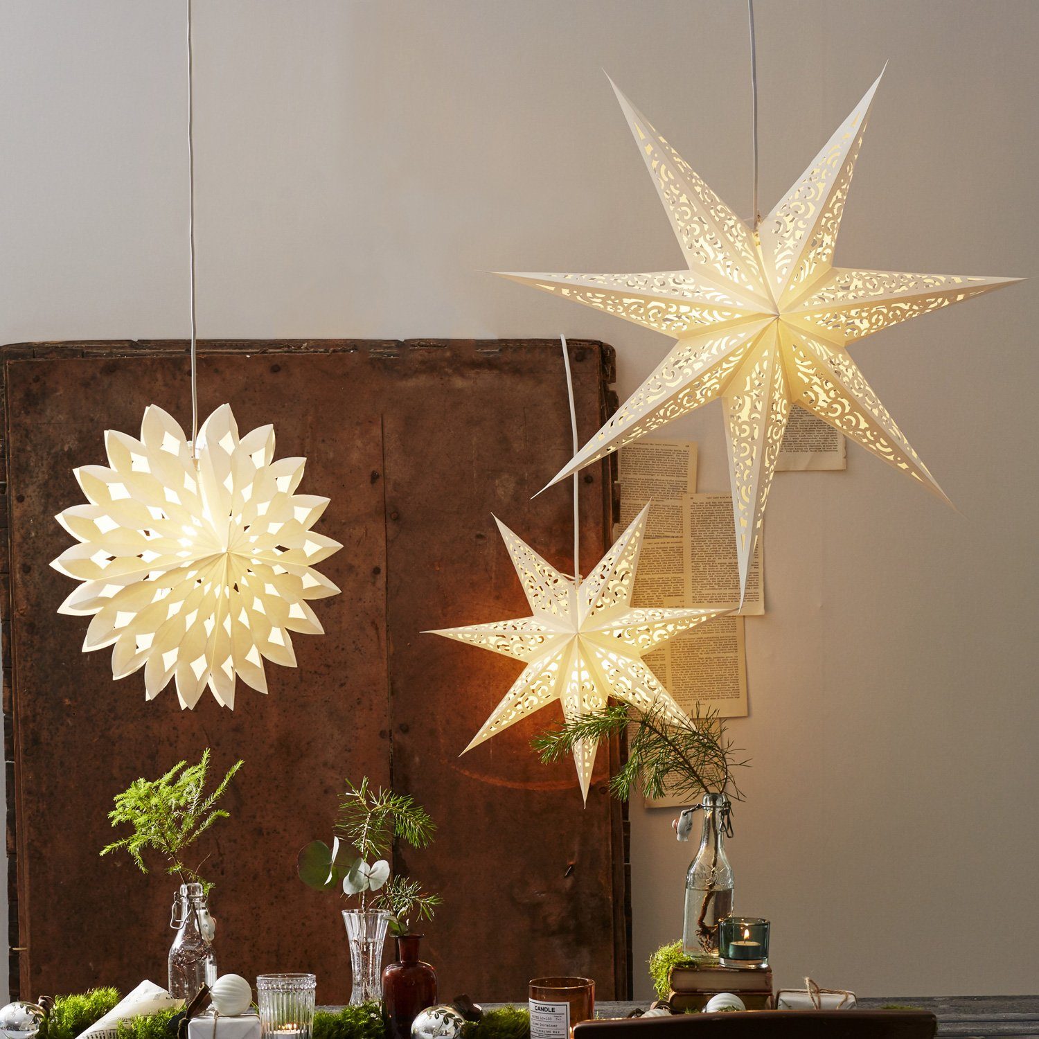 STAR TRADING Papierstern Papierstern Weihnachtsstern Deko Leuchtstern D: 80cm 7-zackig weiß – Bild 2 von 3