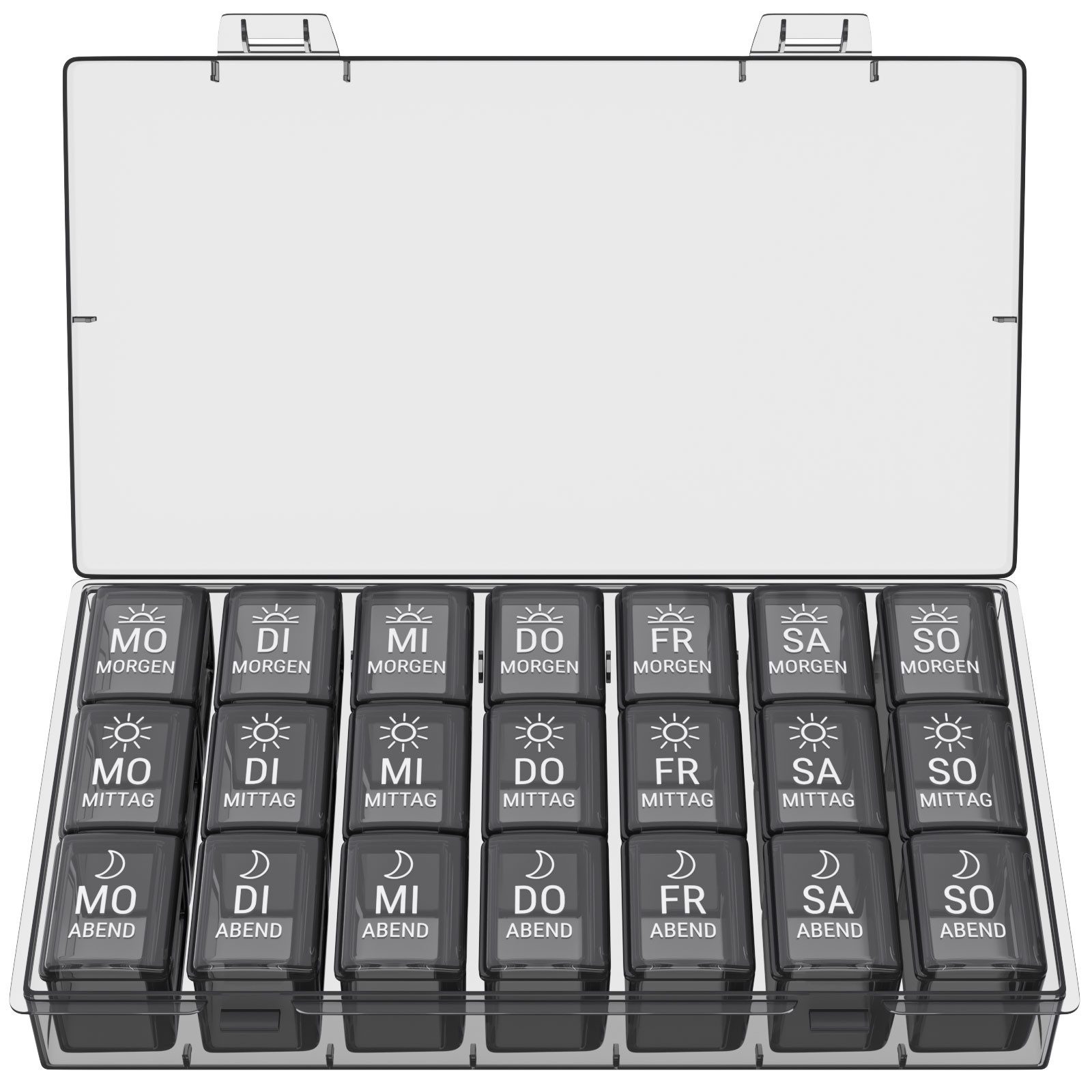 Wellgro Pillendose Tablettenbox für 7 Tage, je 3 Fächer pro Tag, Pillendose