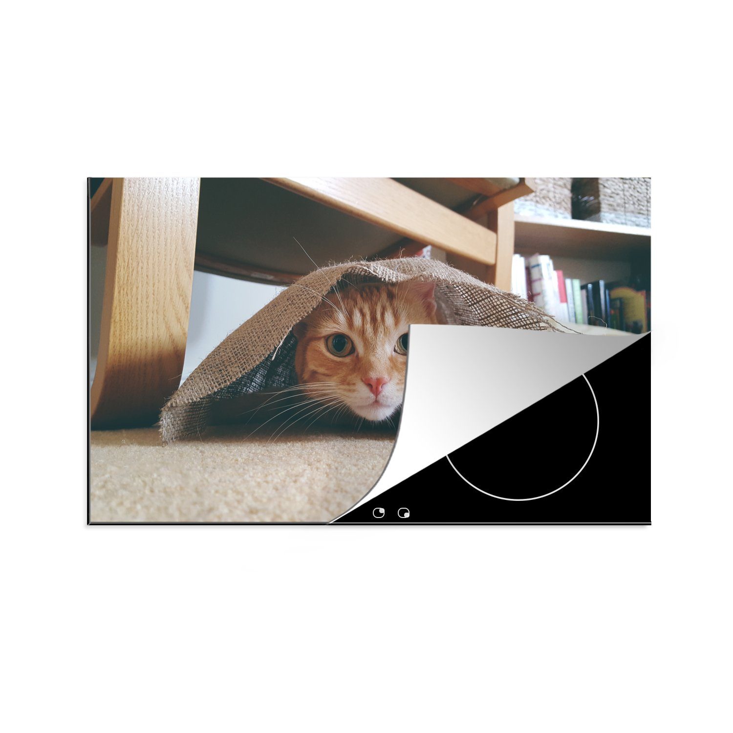 Katze, (1 küche Arbeitsplatte MuchoWow für Herdblende-/Abdeckplatte Ceranfeldabdeckung, tlg), 83x51 Vinyl, Verstopfte cm,