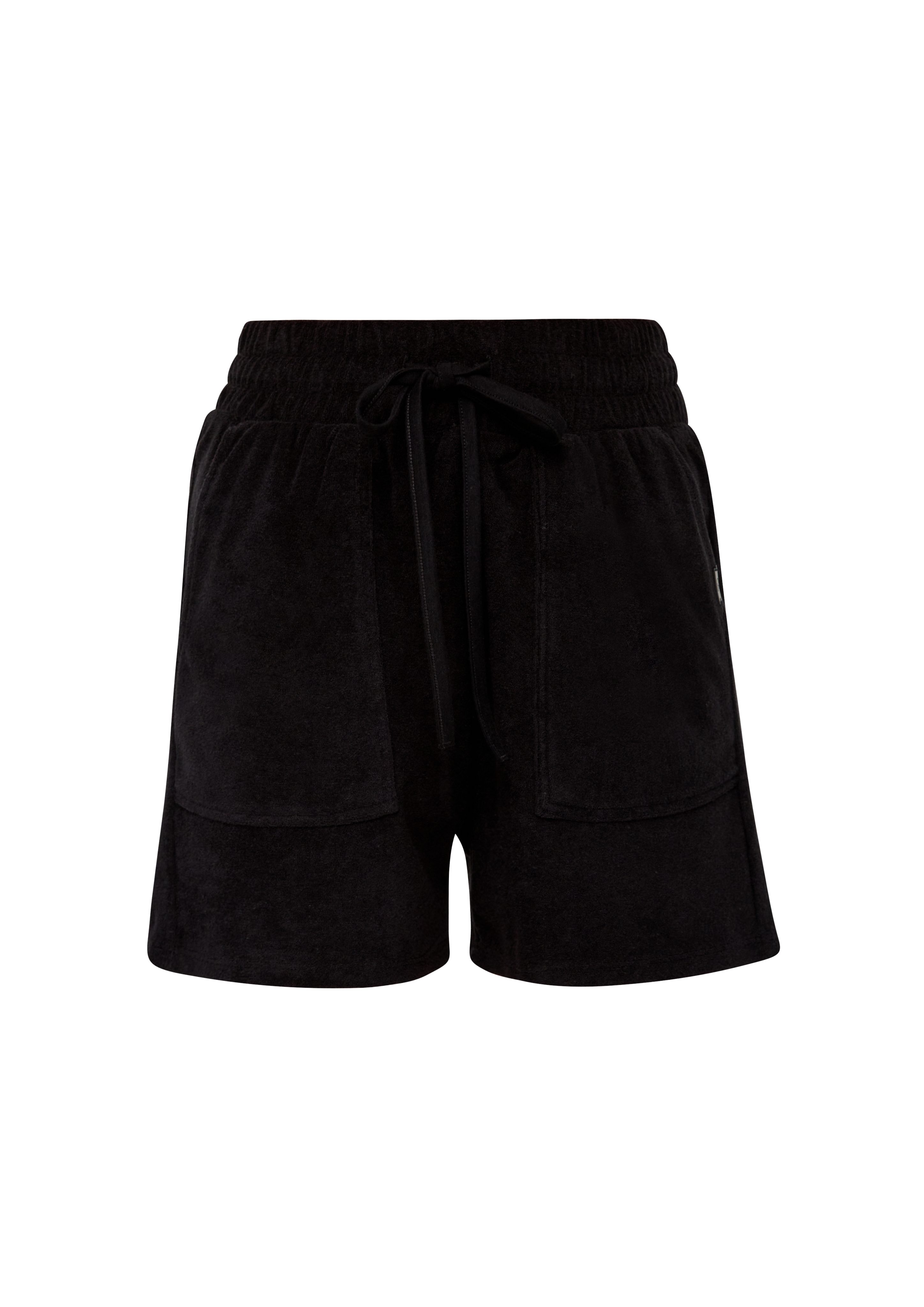 Shorts QS schwarz mit Frottee-Shorts Relaxed: Elastikbund