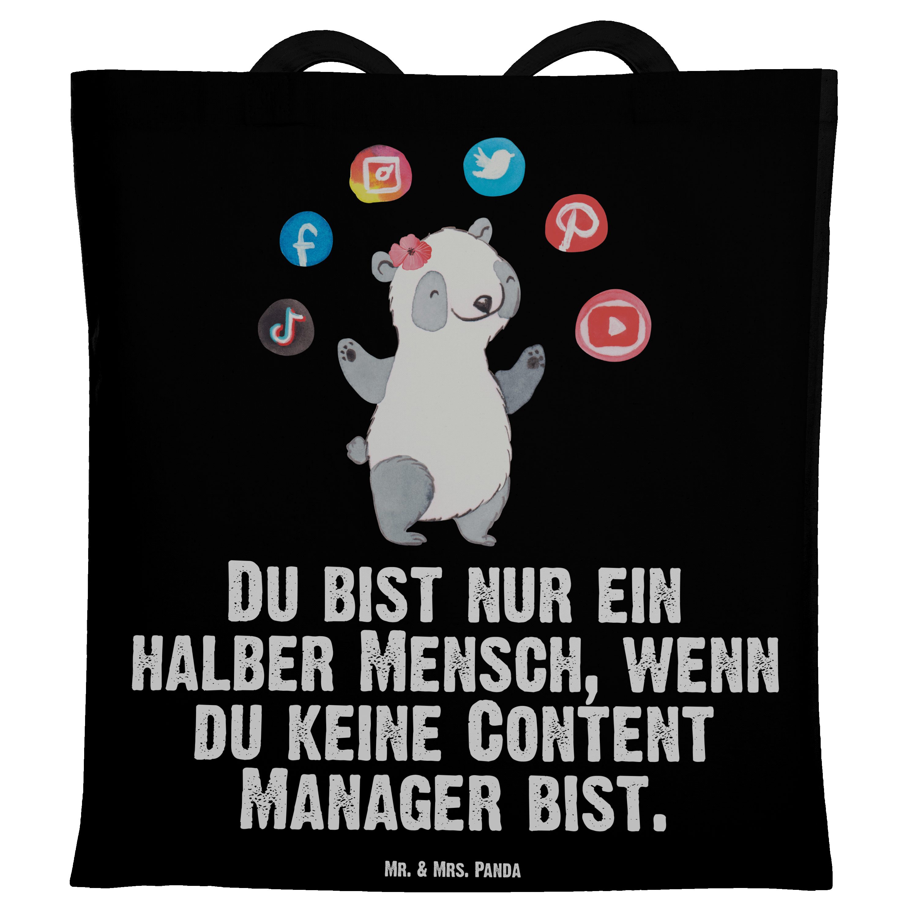 Mr. & Mrs. Panda Tragetasche Content Manager mit Herz - Schwarz - Geschenk, Beutel, Einkaufstasche (1-tlg)