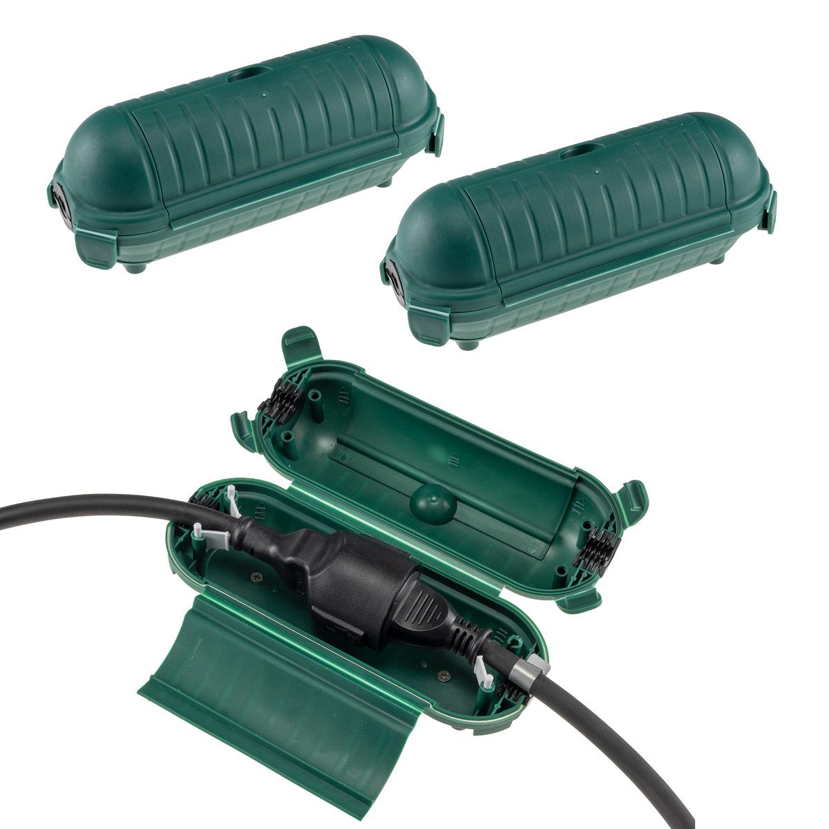 ChiliTec Kabelbox 3er Set Kabelschutzbox für Aussen IP44 21x8cm Garten Kabelbox, (3-tlg), für Kabel 6,5 bis 11mm