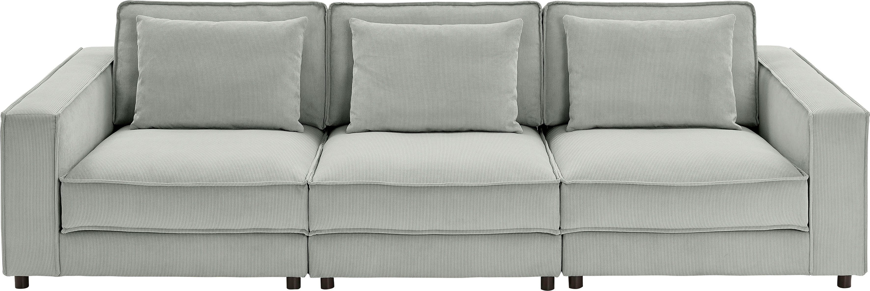 ATLANTIC home collection 3-Sitzer Valan, frei grau XXL-Sitzfläche, mit Cord-Bezug, mit stellbar, Wellenunterfederung