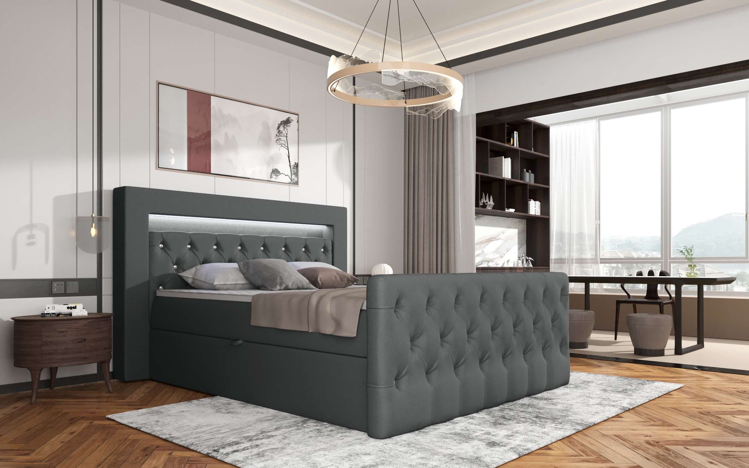 99rooms Boxspringbett Cezar (Schlafzimmerbett, Bett), 120/140/160/180/200x200, Topper, Bettkasten, inkl. LED-Beleuchtung