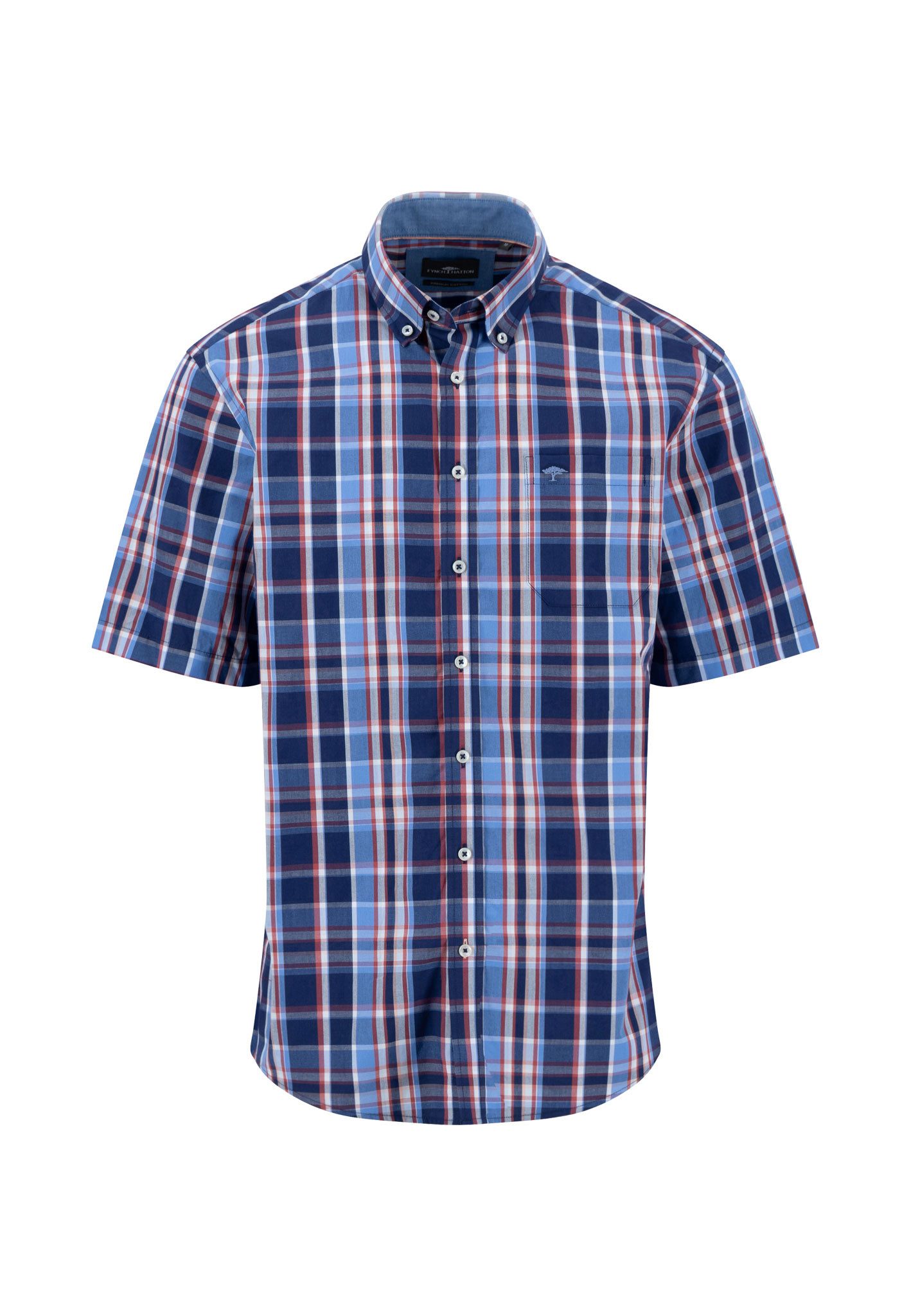 FYNCH-HATTON Kurzarmhemd kariert, mit Button-Down-Kragen
