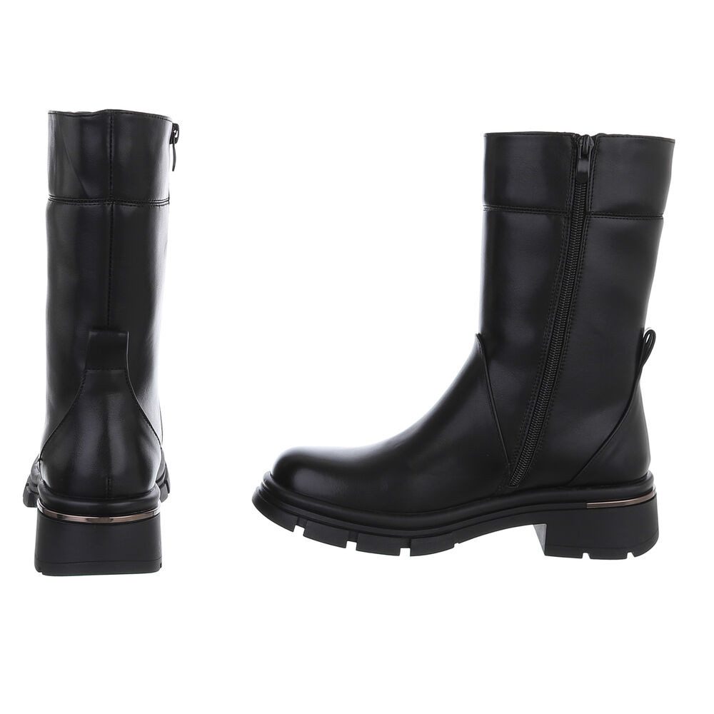 Ital-Design Moderne Damen-Stiefel mit mittelhohem Schaft und rutschfester Sohle Plateaustiefelette (90649155) Blockabsatz Stiefeletten in Schwarz
