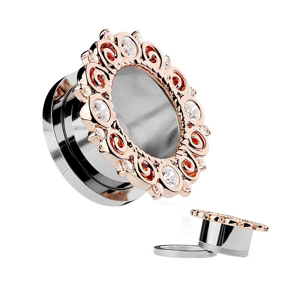 Taffstyle Plug Piercing Vintage Tribal Kristallen Rand Roségold, Flesh Tunn günstig online kaufen