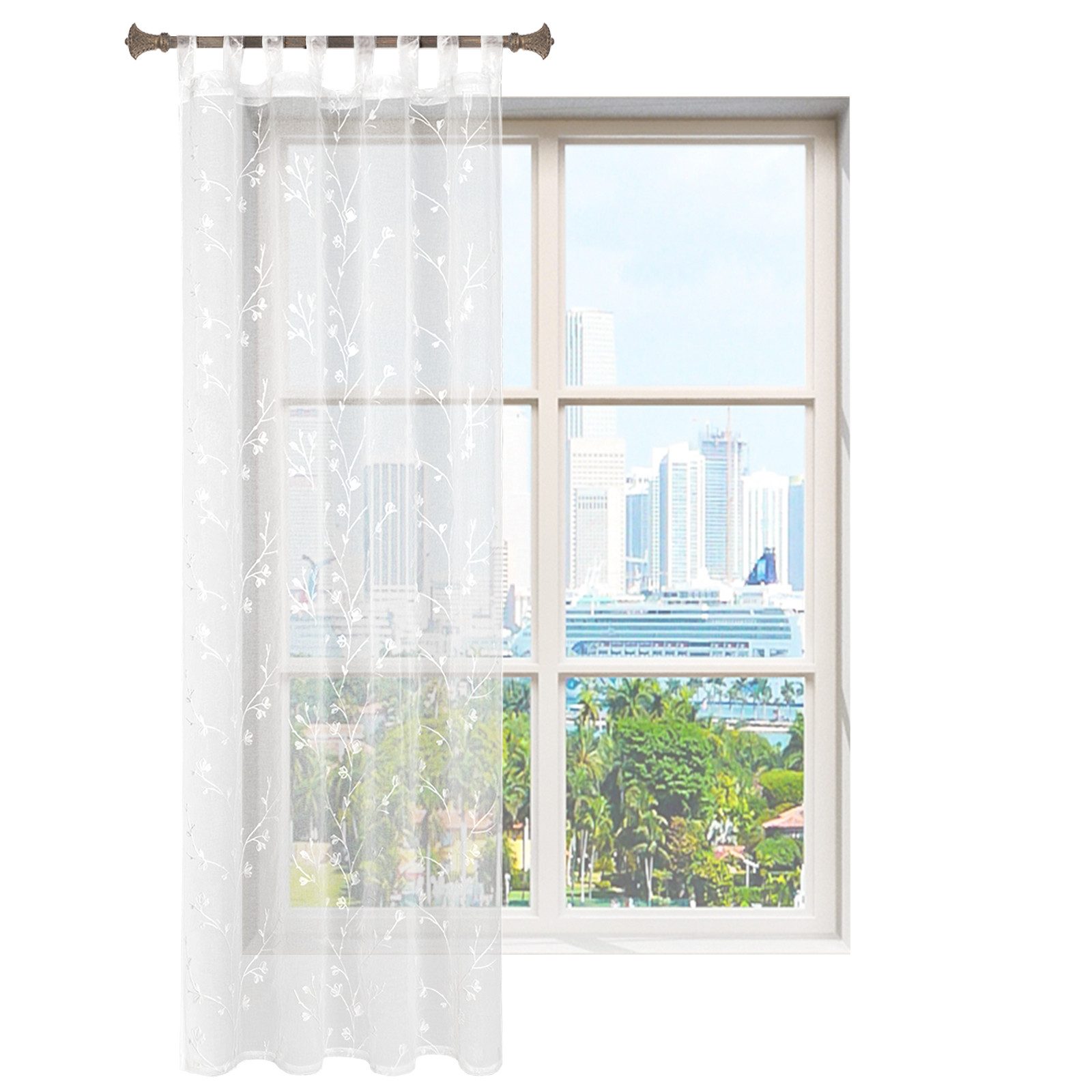 Woltu Gardine (2 St), halbtransparent, Blumen Stickerei mit Schlaufen Leine günstig online kaufen