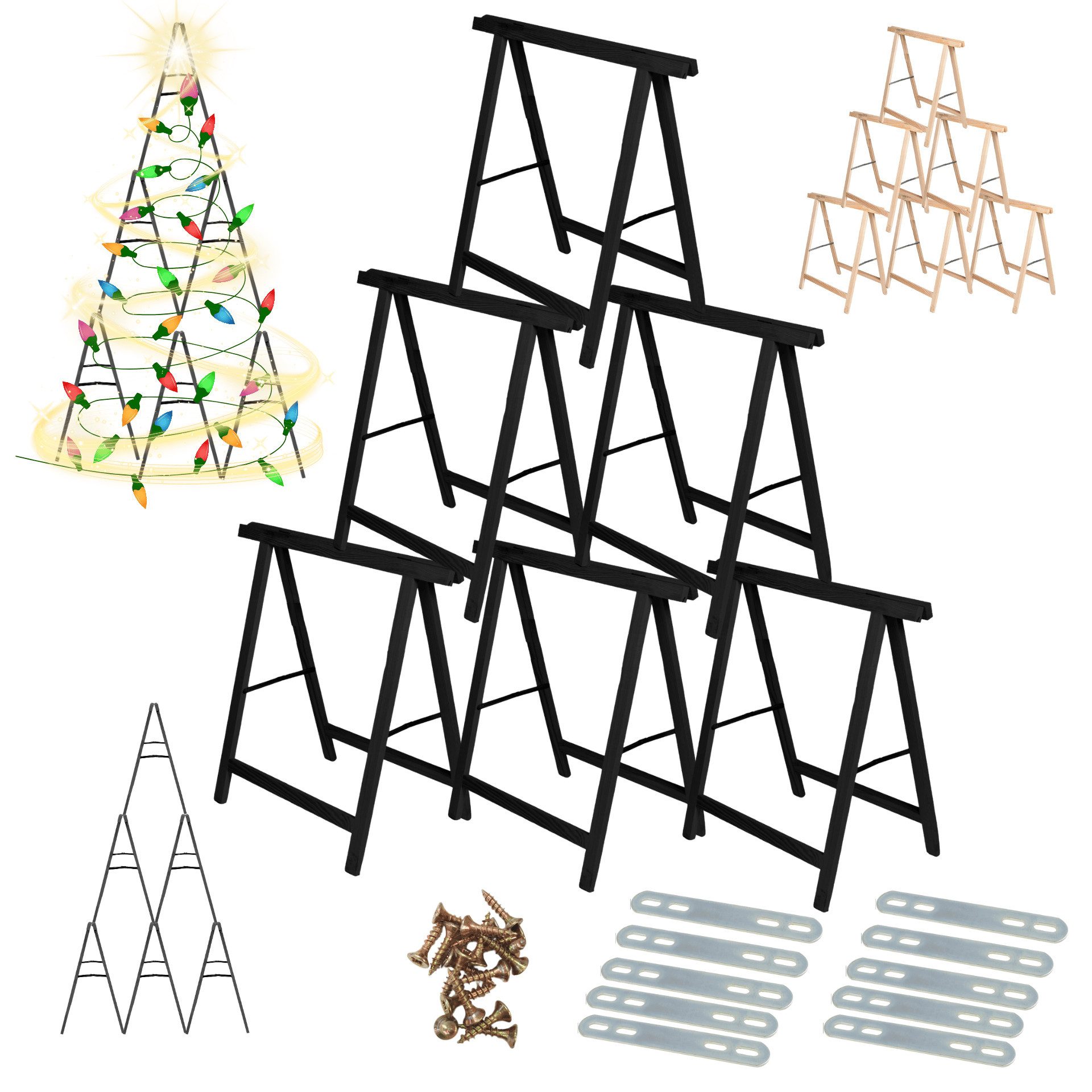 Modo24 Sägebock Holzbock, Klappbock Arbeitsbock, 5er-Set inklusive Montageteile, (Weihnachtsstern SET, 6-St), DIY Stern, Tapezierbock Montagebock Unterstellbock, 180x180x73 cm