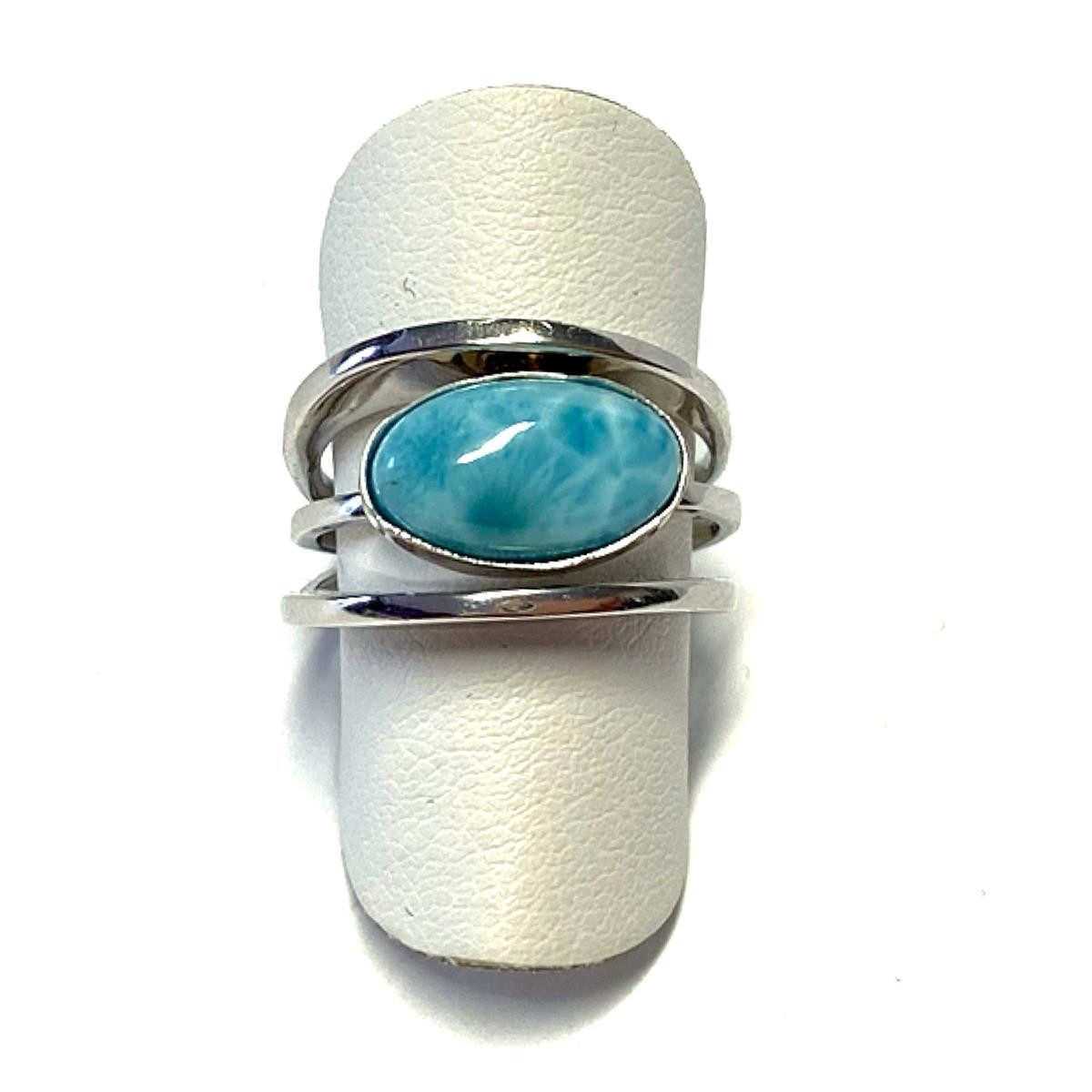 Edelschmiede925 Silberring moderner Silberring 925/- rh. mit Larimar Cabochon #50