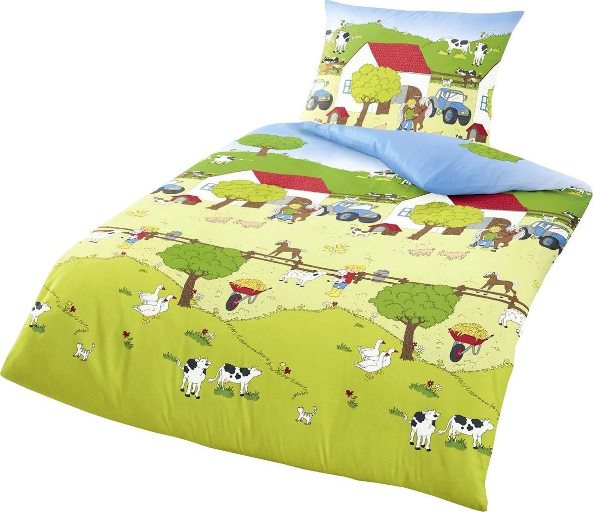 Kinderbettwäsche JACK by Bierbaum Kinder Biber Bettwäsche 2 tlg. 135x200cm Bauernhof