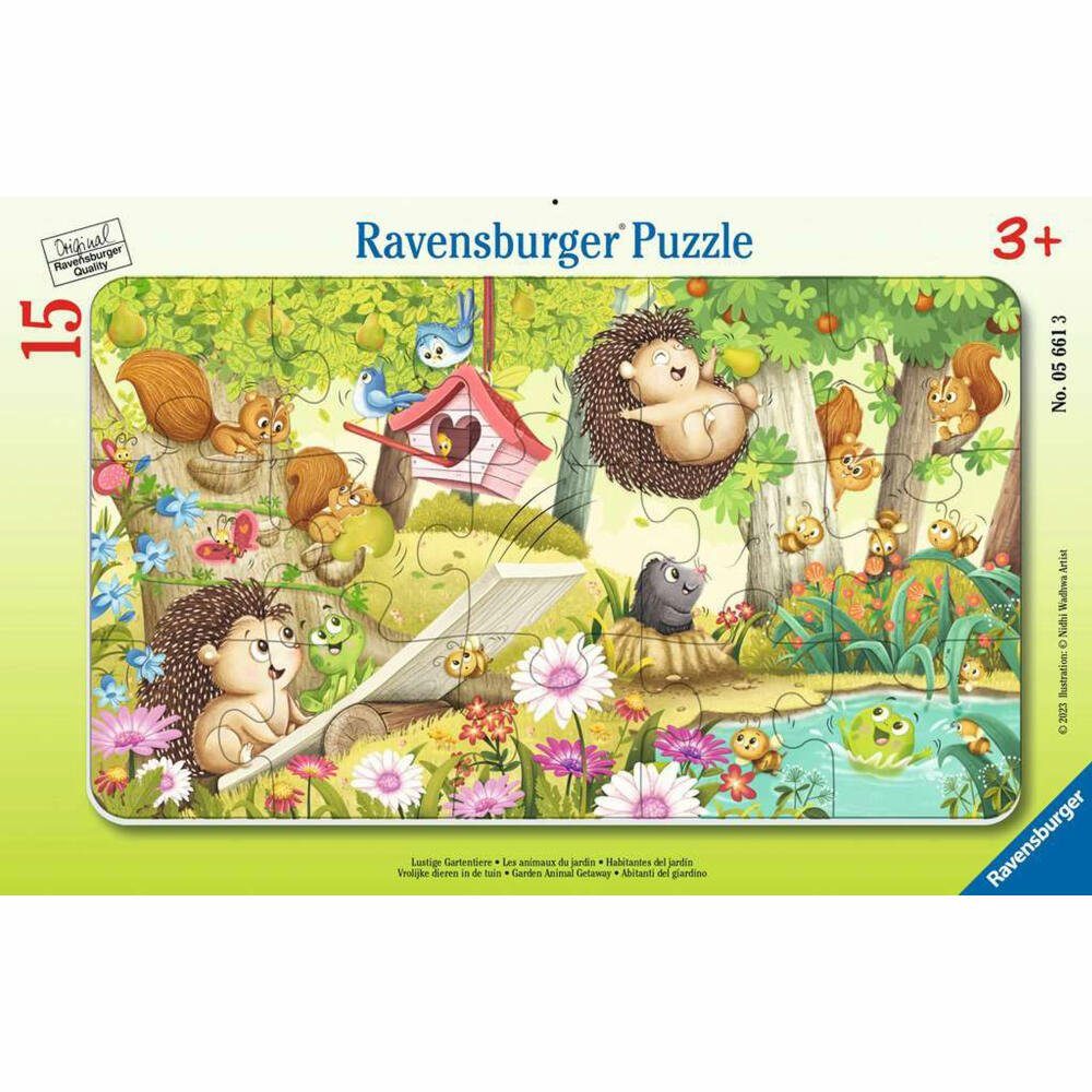 Ravensburger Rahmenpuzzle Lustige Gartentiere 15 Teile, 15 Puzzleteile | Puzzle