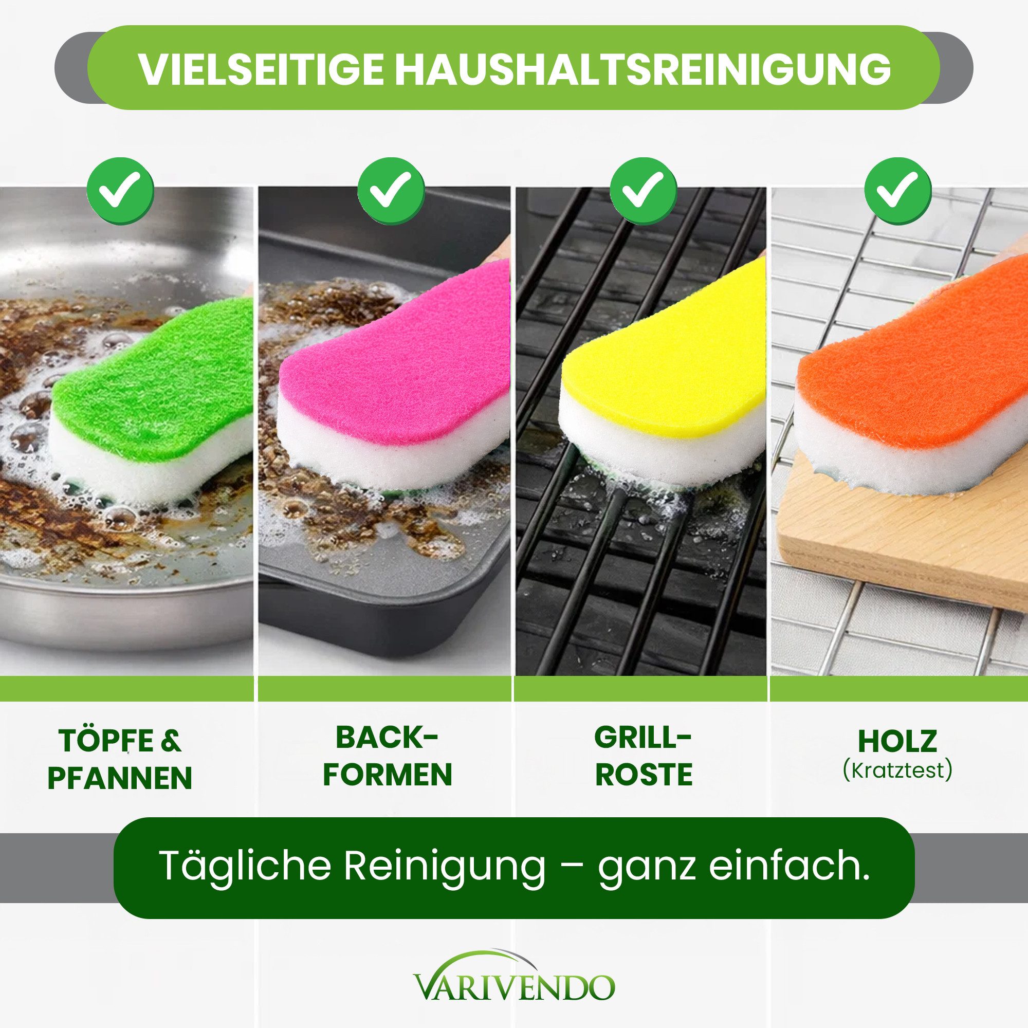 varivendo Scheuerschwamm 4er Set Neon Scheuerschwamm Reinigung Putzschwamm Pink Orange Grün, Topfreiniger Schwamm Reinigungsschwamm Reinigungspad