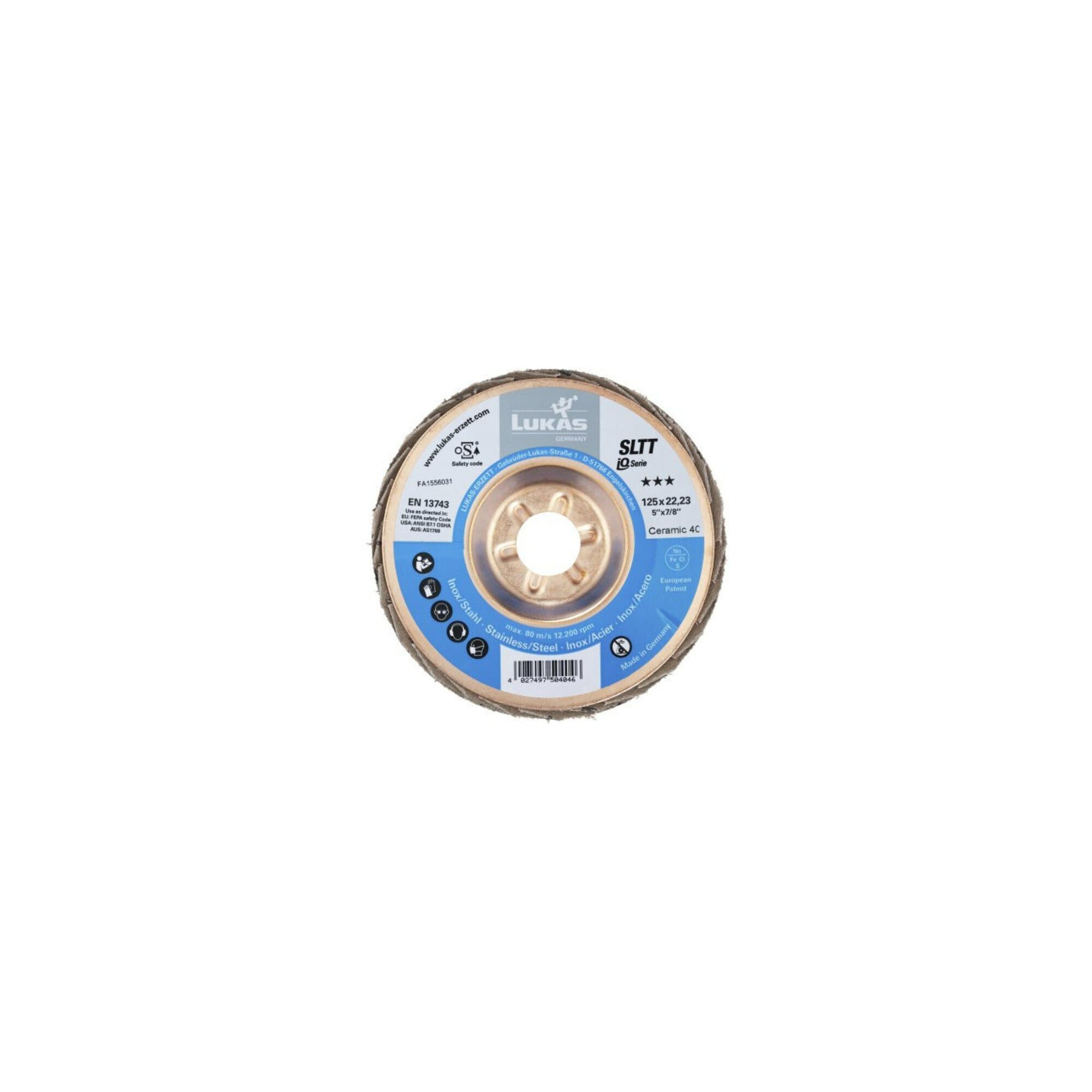 LUKAS-ERZETT LUKAS Fächerschleifscheibe SLTT (CER), flach-schräg für INOX,Ø 125 mm