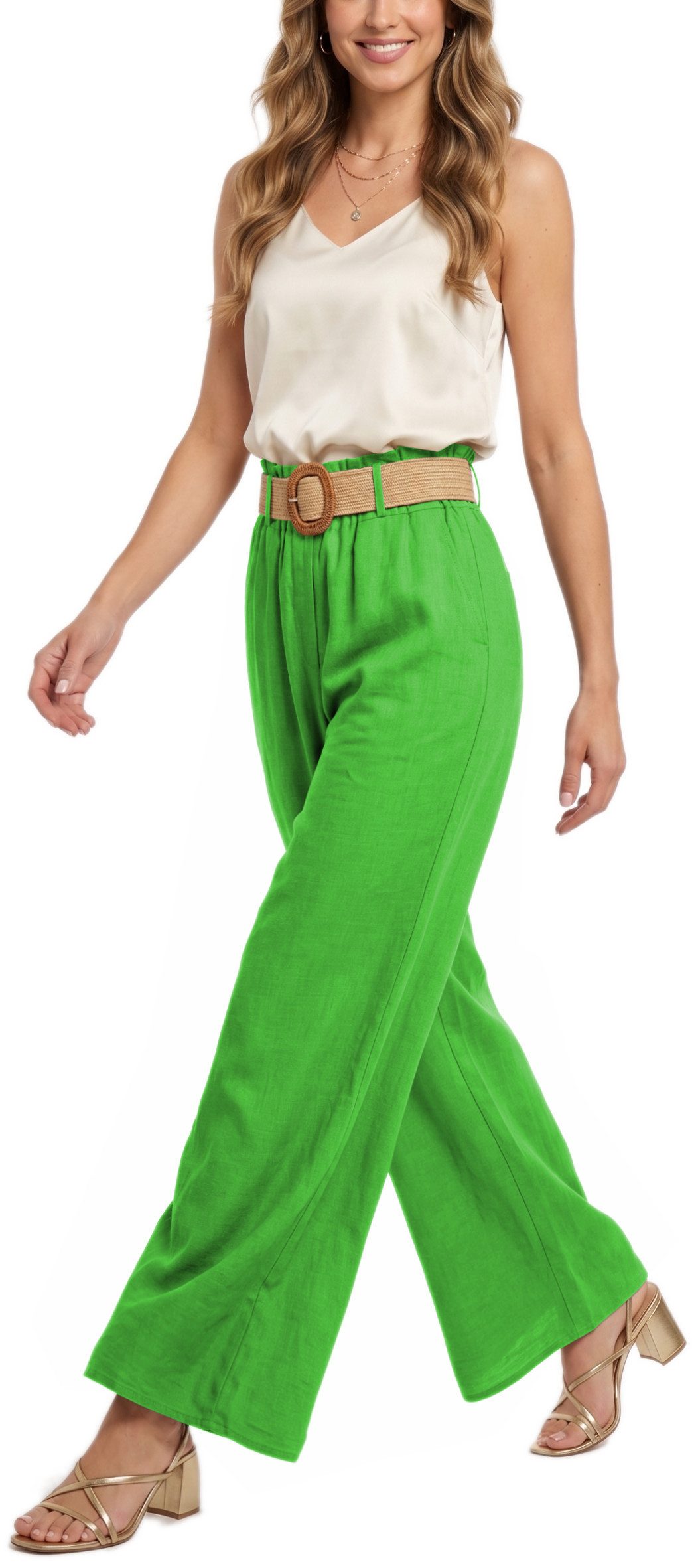 dy_mode Palazzohose Damen High Waist Palazzohose Weitbein Hose Schlupfhose Sommer Strand in Unifarbe, High Waist, mit elastischem Bund