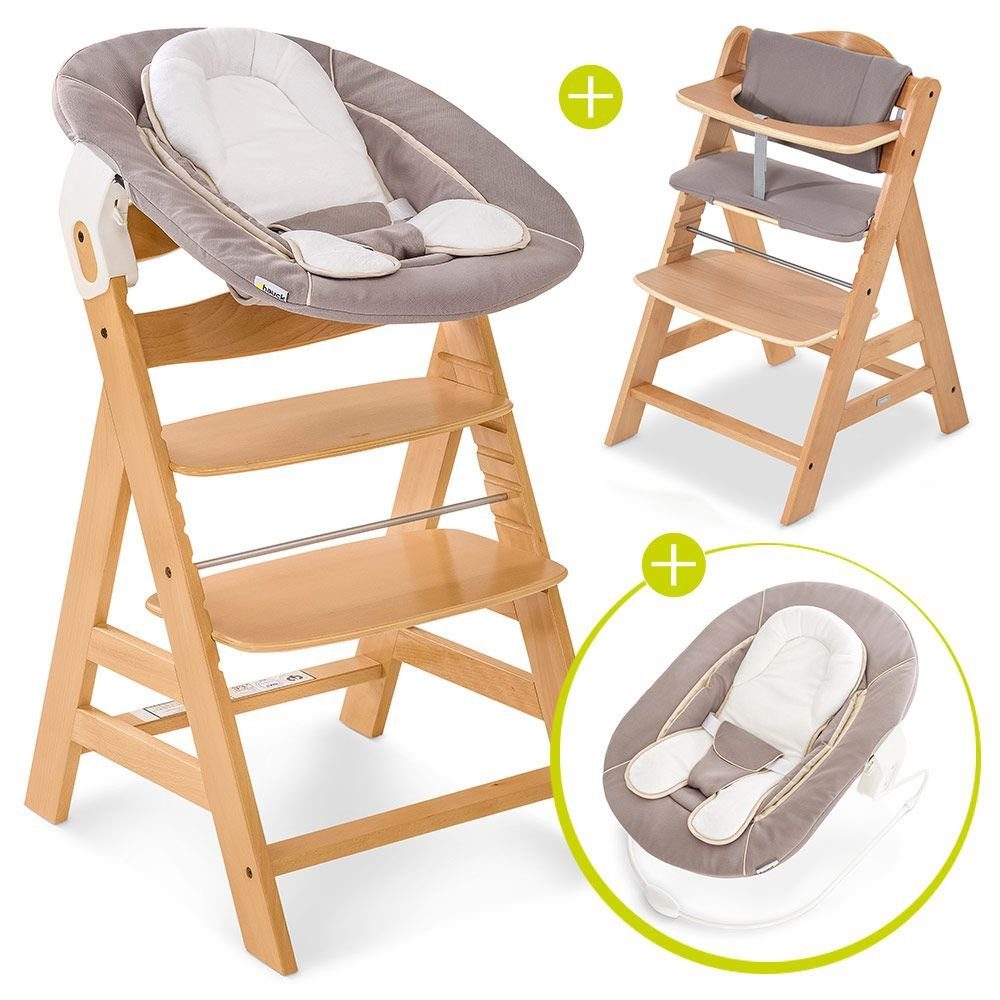 Hauck Hochstuhl Alpha Plus Natur Newborn Set (Set, 4 St), Holz Babystuhl ab  Geburt inkl. Aufsatz für Neugeborene & Sitzauflage