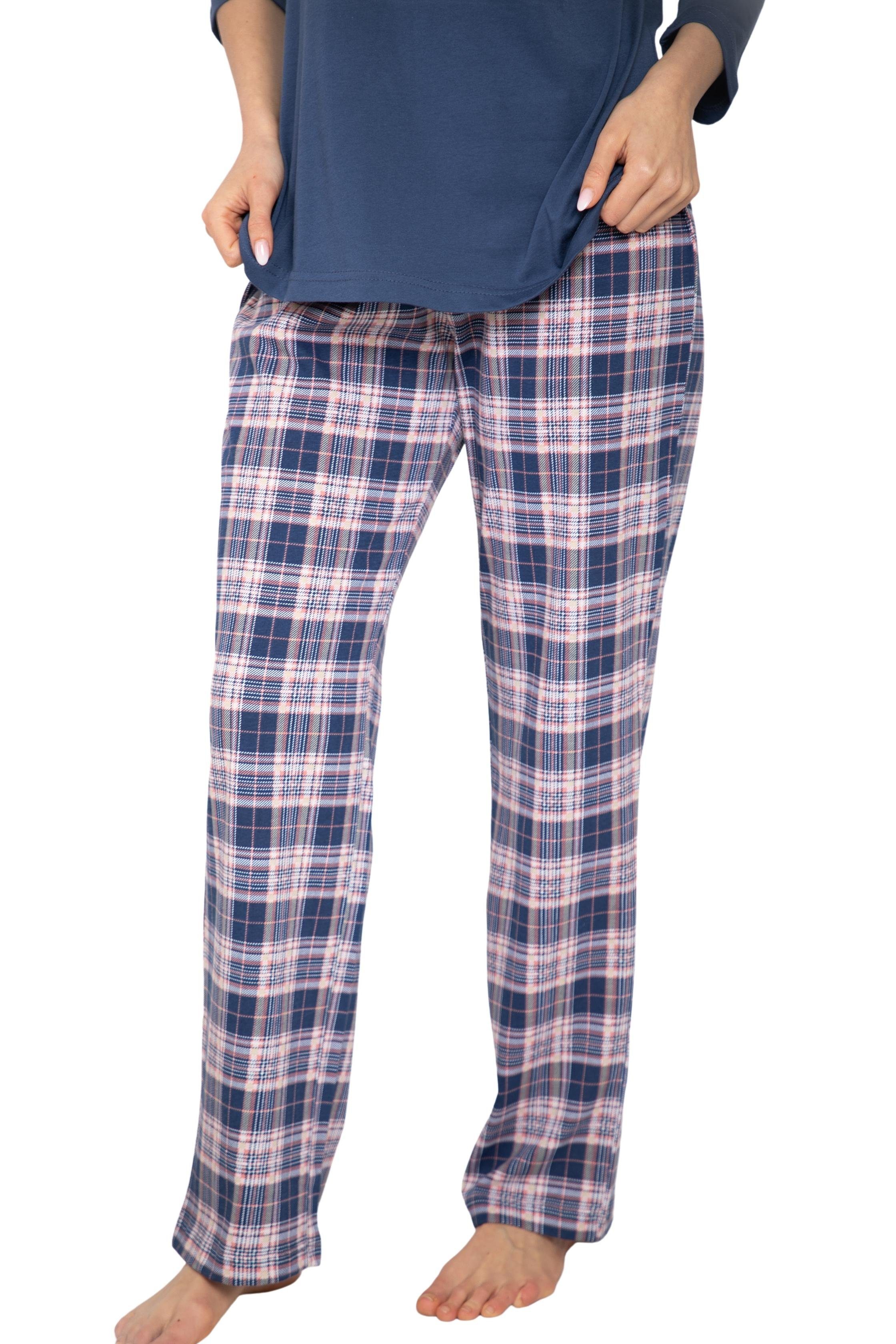 Consult-Tex Pyjama Damen Schlafanzug Baumwolle-Jersey (Spar-Set, Pyjama, 1 reiner dunkelblau tlg., aus DW600 2 Set)