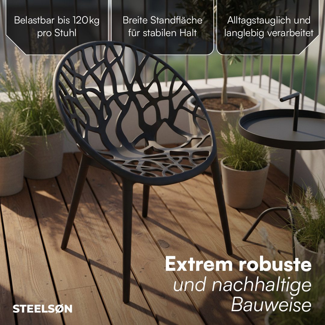 STEELSØN Gartenstuhl Quanta wetter- & UV-beständig, stapelbar (2er Set, schwarz), Schalenstuhl outdoor geeignet, verfügbar als 2er, 4er & 6er Set