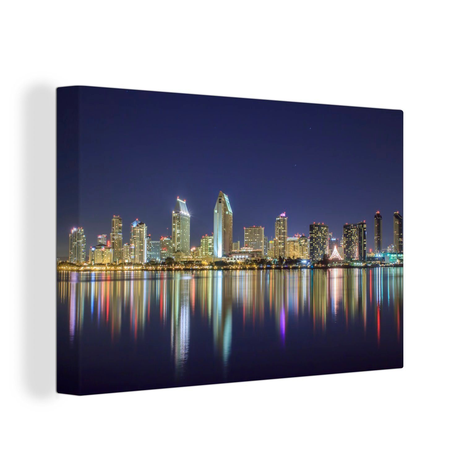 OneMillionCanvasses® Leinwandbild Skyline - San Diego - Nacht, (1 St), Wandbild Leinwandbilder, Aufhängefertig, Wanddeko, 30x20 cm