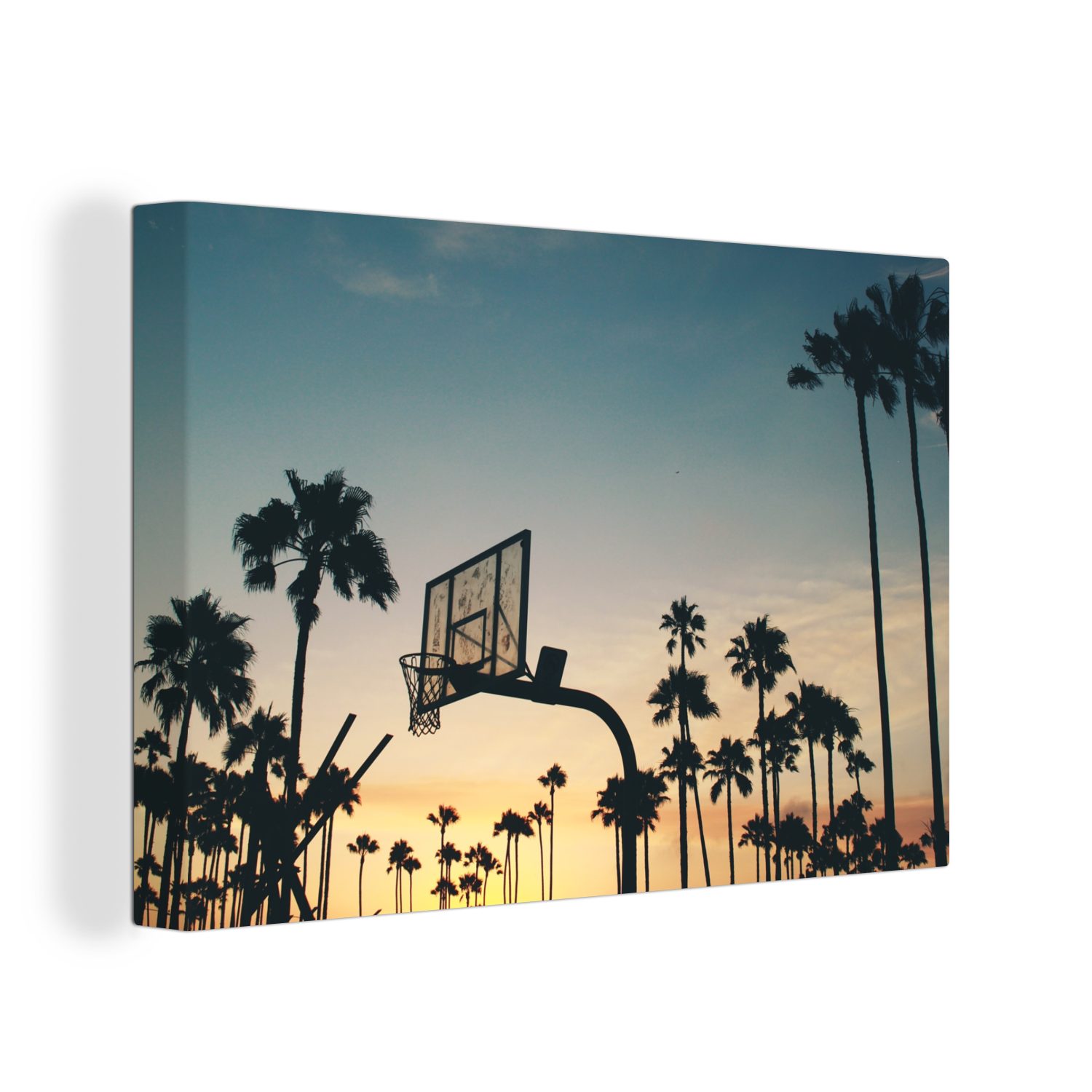 OneMillionCanvasses® Leinwandbild Los Angeles - Licht - Basketball, (1 St), Wandbild für alle Wohnbereiche, Gemälde, XXL, großes, 120x80 cm