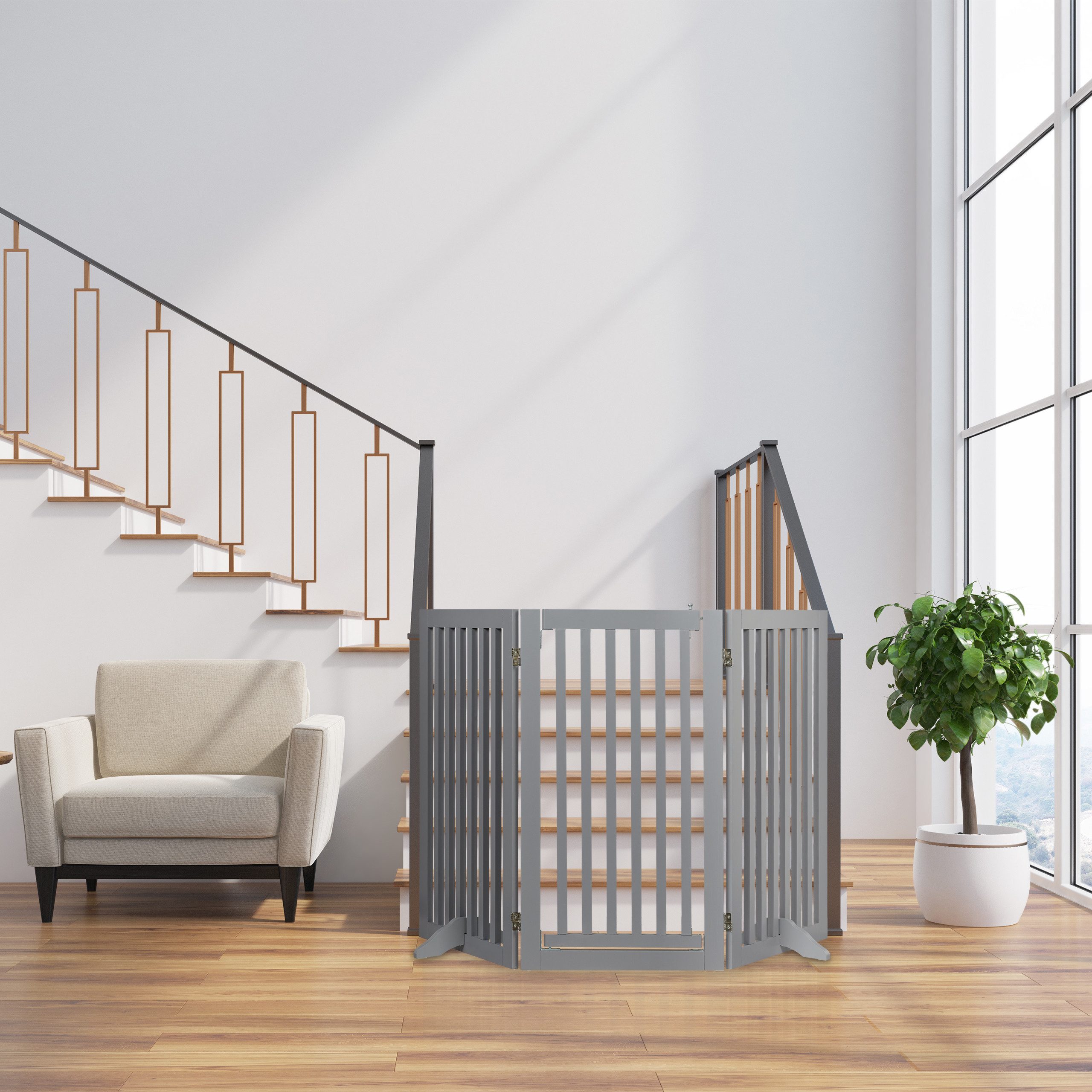 relaxdays Treppenschutzgitter Graues Absperrgitter mit Tür 92 cm hoch günstig online kaufen